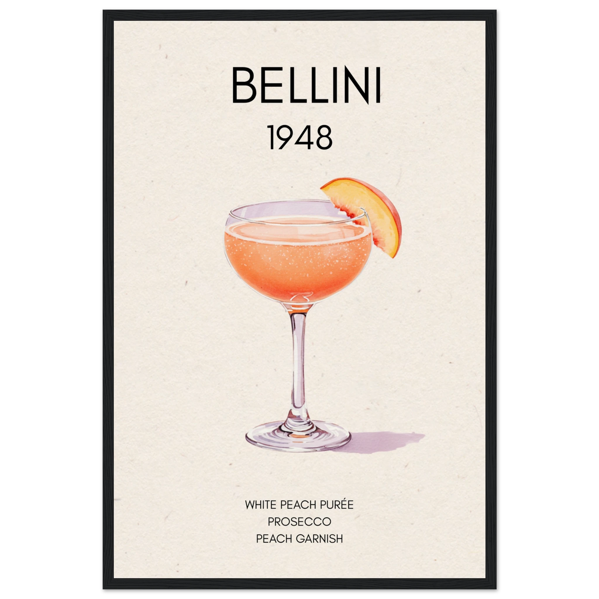 Italian Bellini Cocktail Bar Poster Print 40x60 cm 16x24″ Museum-Quality Matte Paper Wooden Framed Poster Black Wood Frame