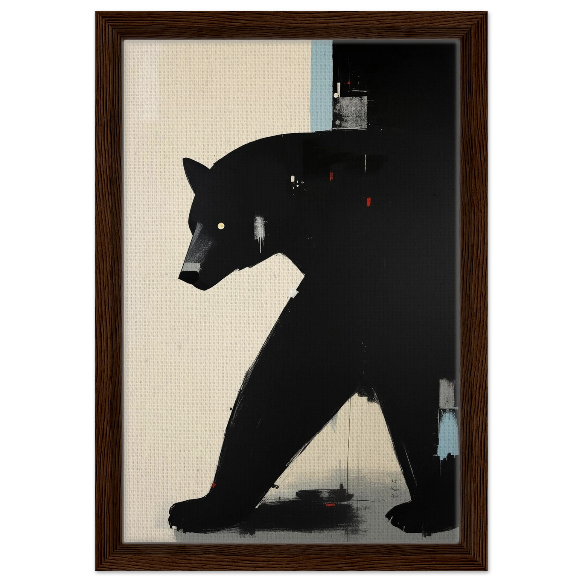 Minimalist Abstract Black Bear Art Poster Print Dark Brown Wood Frame 30x45 cm 12x18″ Framed Canvas