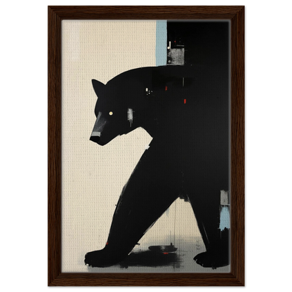 Minimalist Abstract Black Bear Art Poster Print Dark Brown Wood Frame 30x45 cm 12x18″ Framed Canvas