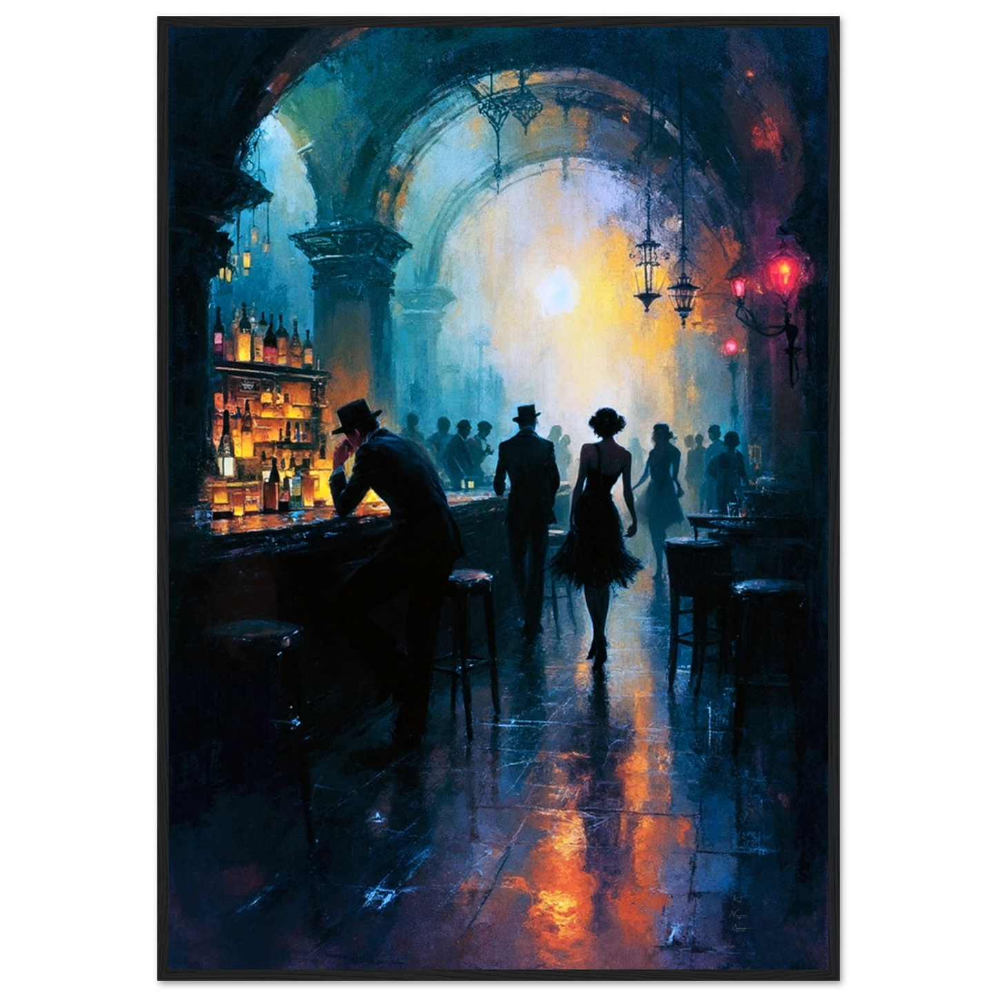 Dance Hall Speakeasy Art Print 70x100 cm 28x40″ Premium Matte Paper Wooden Framed Poster Black Wood Frame