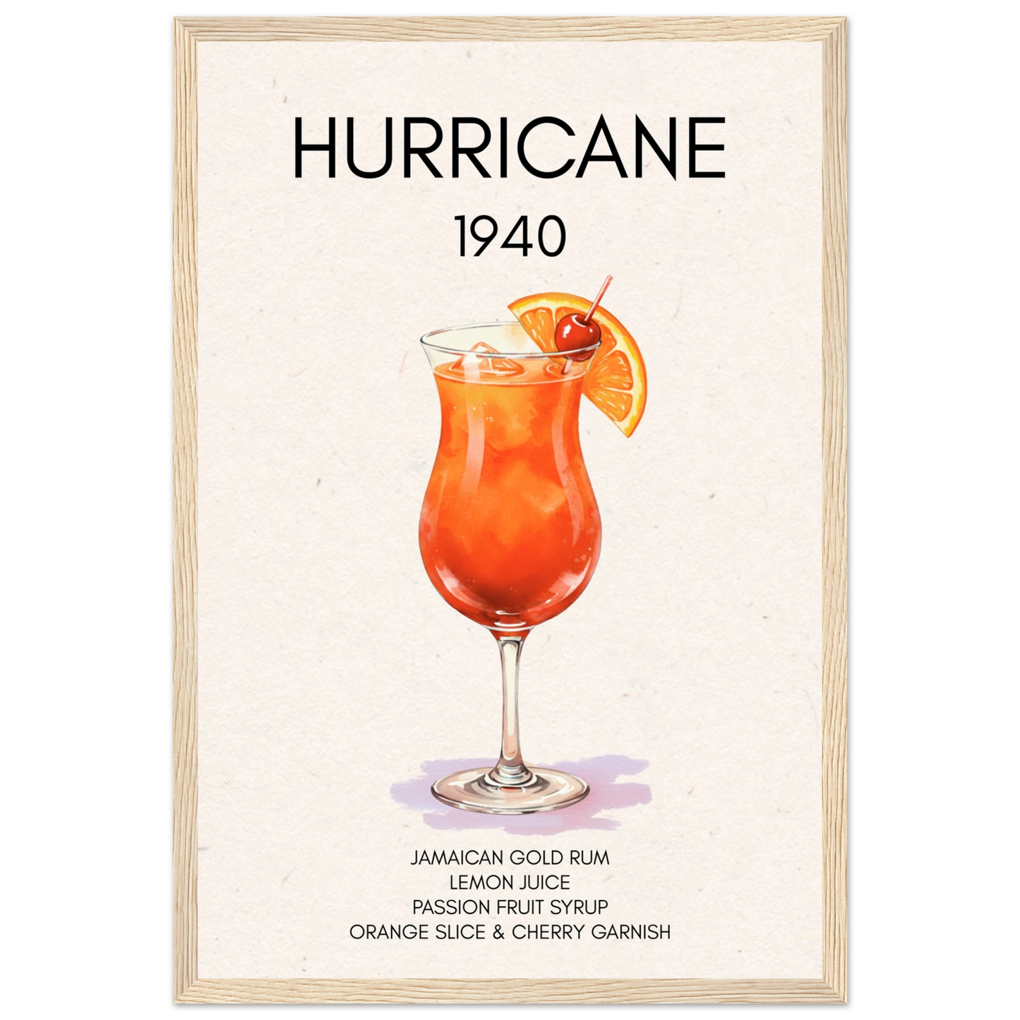 Hurricane Cocktail Bar Poster Print Light Wood Frame 30x45 cm 12x18″ Classic Matte Paper Wooden Framed Poster