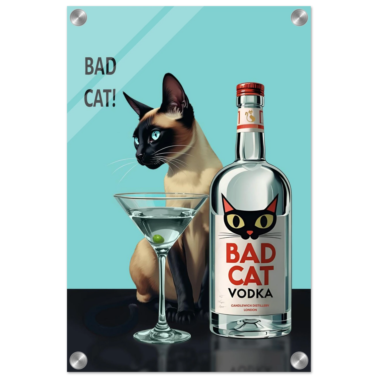 Siamese Cat Retro Martini Cocktail Bar Art Print No Frame 30x45 cm 12x18″ Sleek Acrylic Print