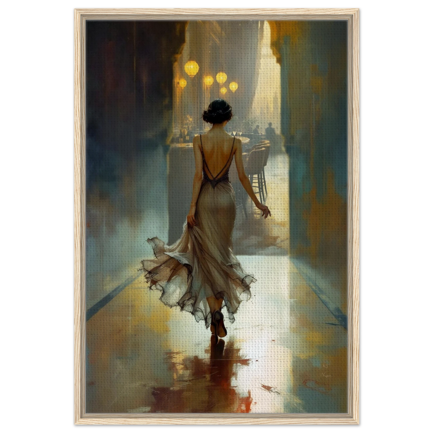 1920s Speakeasy Art Deco Print Light Wood Frame 60x90 cm 24x36″ Framed Canvas