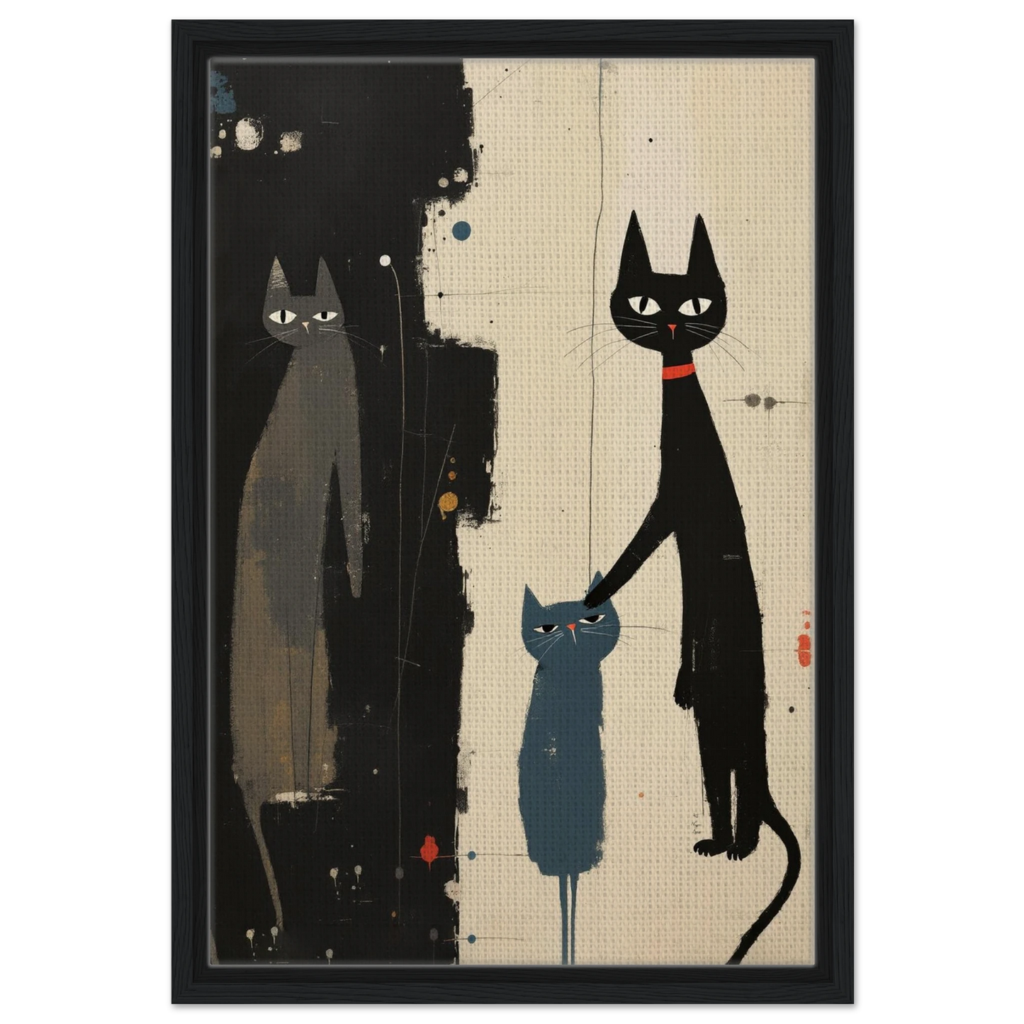 Abstract Cat Family Art Poster Print Black Wood Frame 40x60 cm 16x24″ Framed Canvas