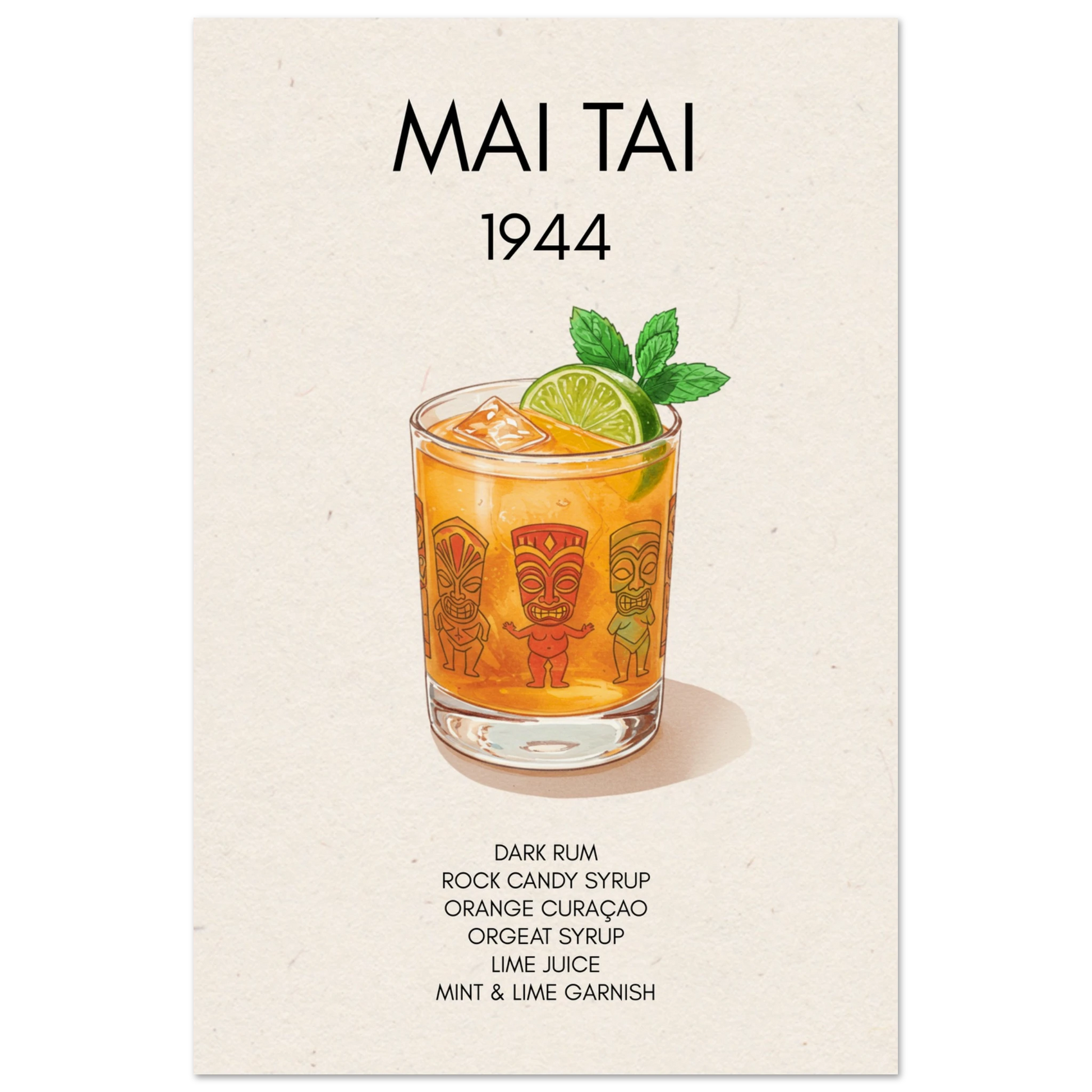 Mai Tai Tropical Cocktail Bar Poster Print No Frame 30x45 cm 12x18″ Museum-Quality Matte Paper Poster