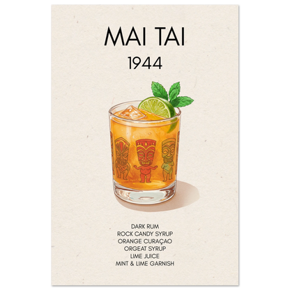 Mai Tai Tropical Cocktail Bar Poster Print No Frame 30x45 cm 12x18″ Museum-Quality Matte Paper Poster