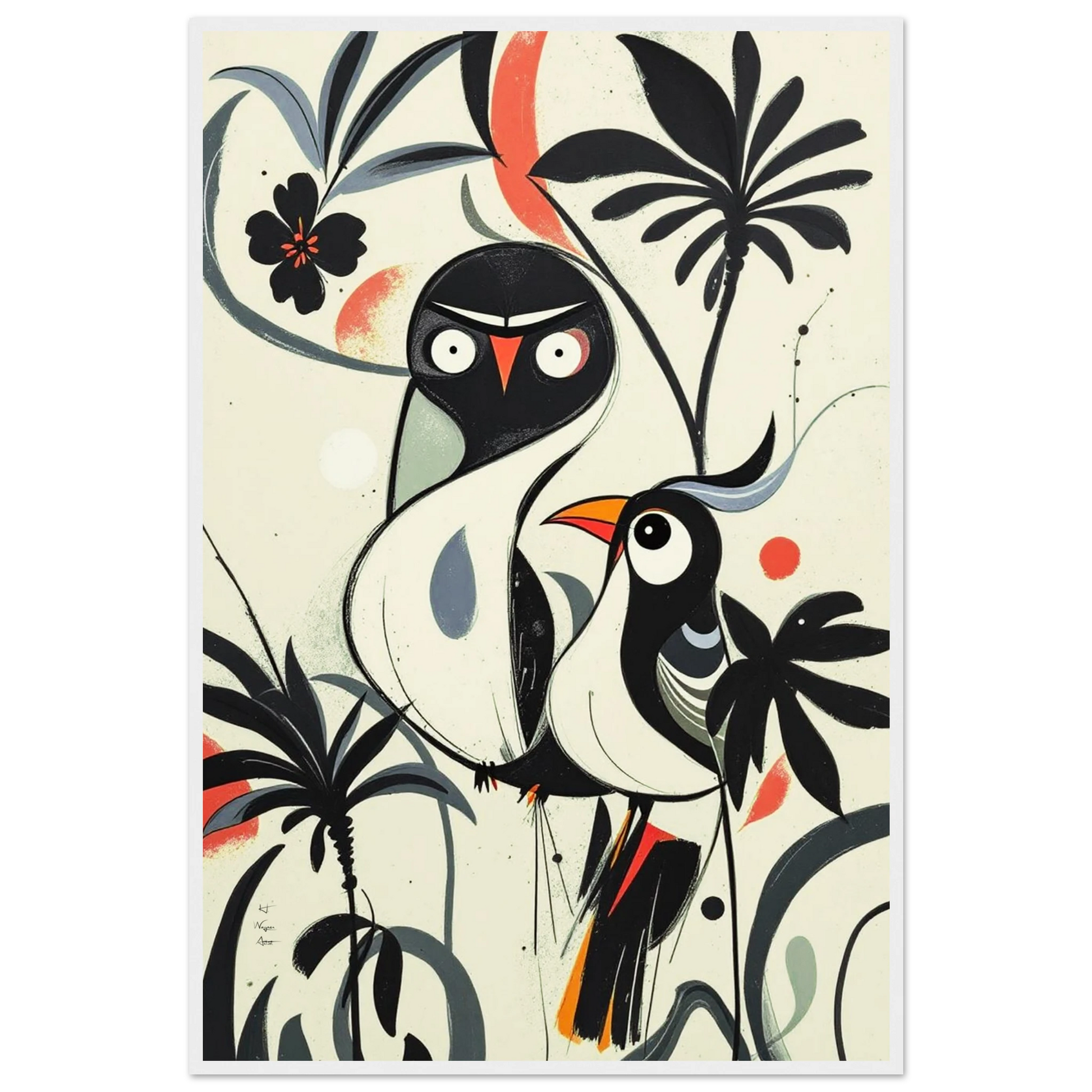 Abstract Bird Modern Tropical Art Print White Wood Frame 60x90 cm 24x36″ Classic Matte Paper Wooden Framed Poster