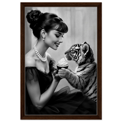 Audrey Hepburn Tiger Cub Art Print Dark Brown Wood Frame 40x60 cm 16x24″ Framed Canvas