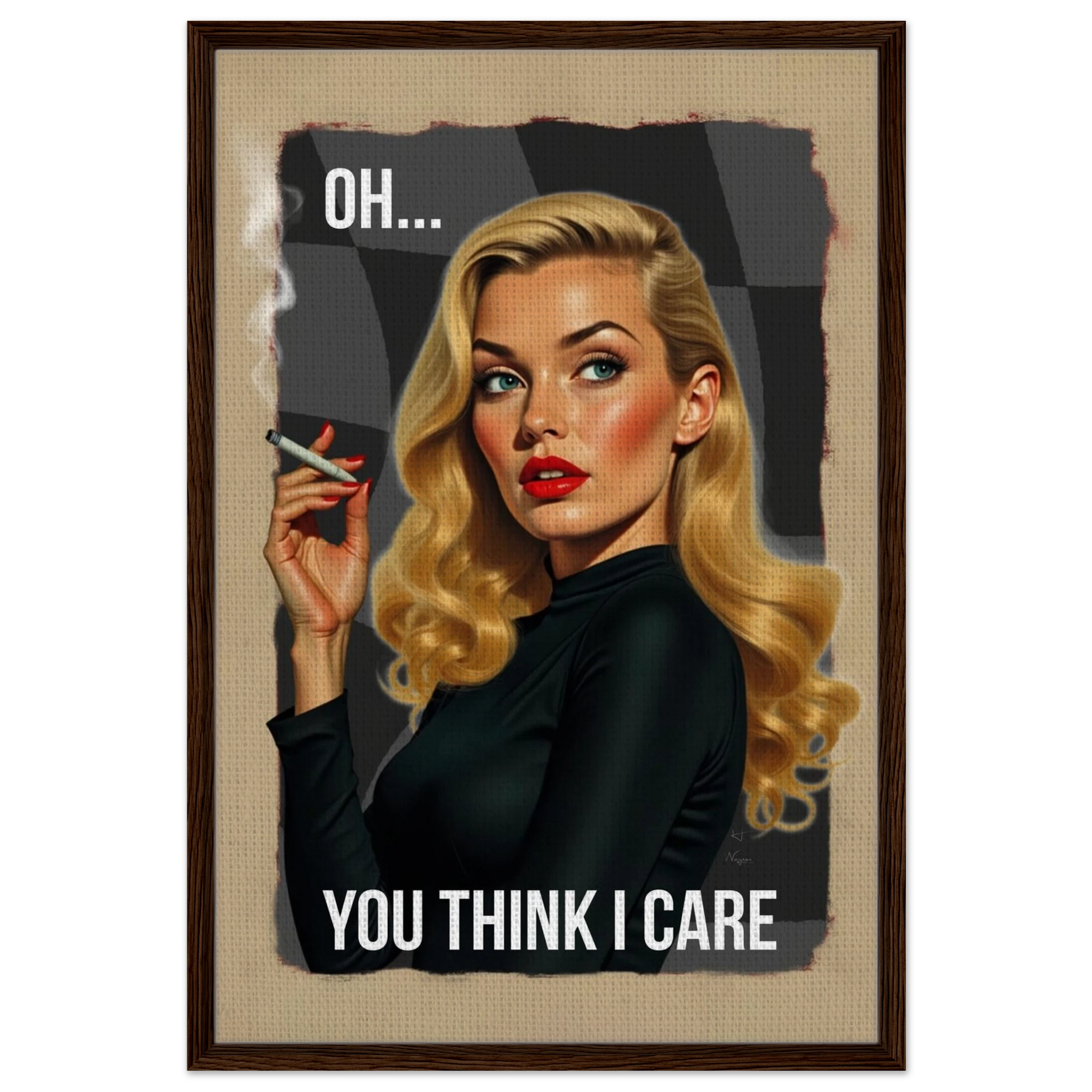 Retro Blonde Bombshell 1960s Funny Quote Art Print Dark Brown Wood Frame 60x90 cm 24x36″ Framed Canvas