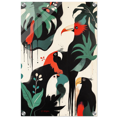Mid-Century Modern Exotic Bird Art Poster Print - Framed Tropical Parrot Wall Décor