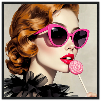 Retro Glam Fashion Model Lollipop Art Print Classic Matte Paper Wooden Framed Poster 50x50 cm 20x20″