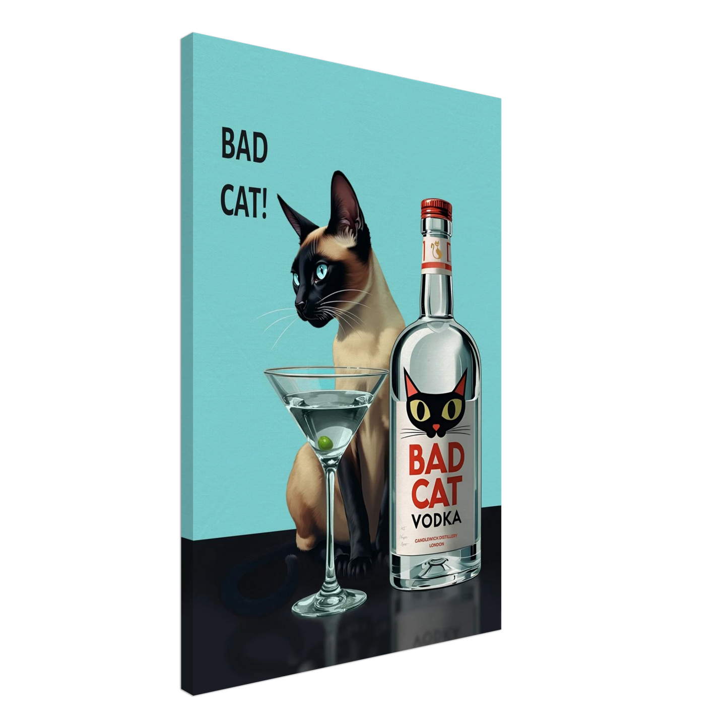 Siamese Cat Retro Martini Cocktail Bar Art Print No Frame 60x90 cm 24x36″ Gallery Wrapped Canvas