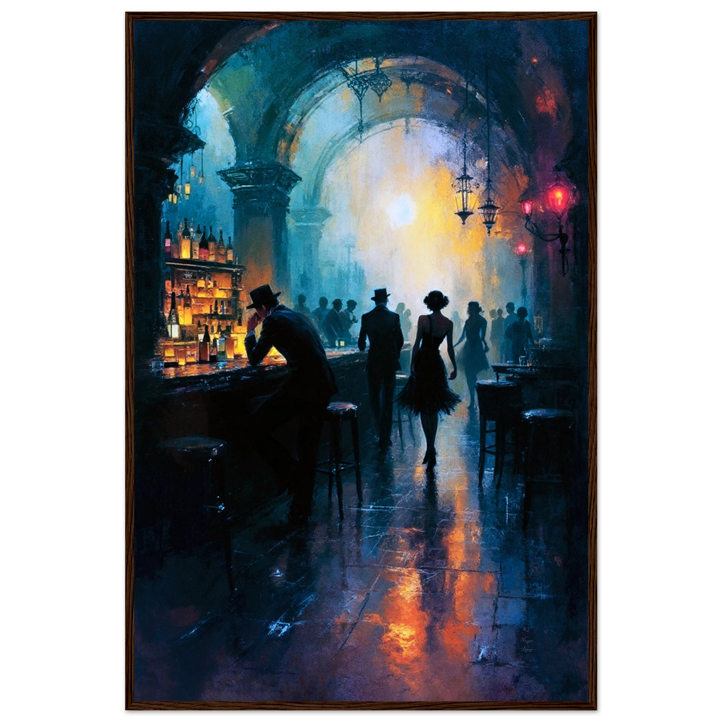 Dance Hall Speakeasy Art Print 60x90 cm 24x36″ Premium Matte Paper Wooden Framed Poster Dark Brown Wood Frame