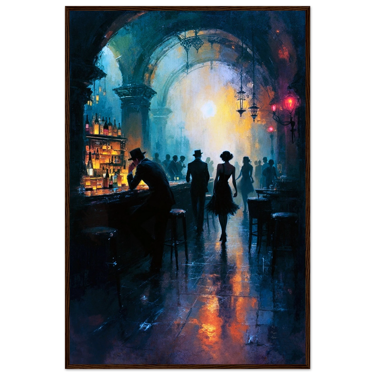 Speakeasy Nightlife Cocktail Bar Art Print 60x90 cm 24x36″ Premium Matte Paper Wooden Framed Poster Dark Brown Wood Frame