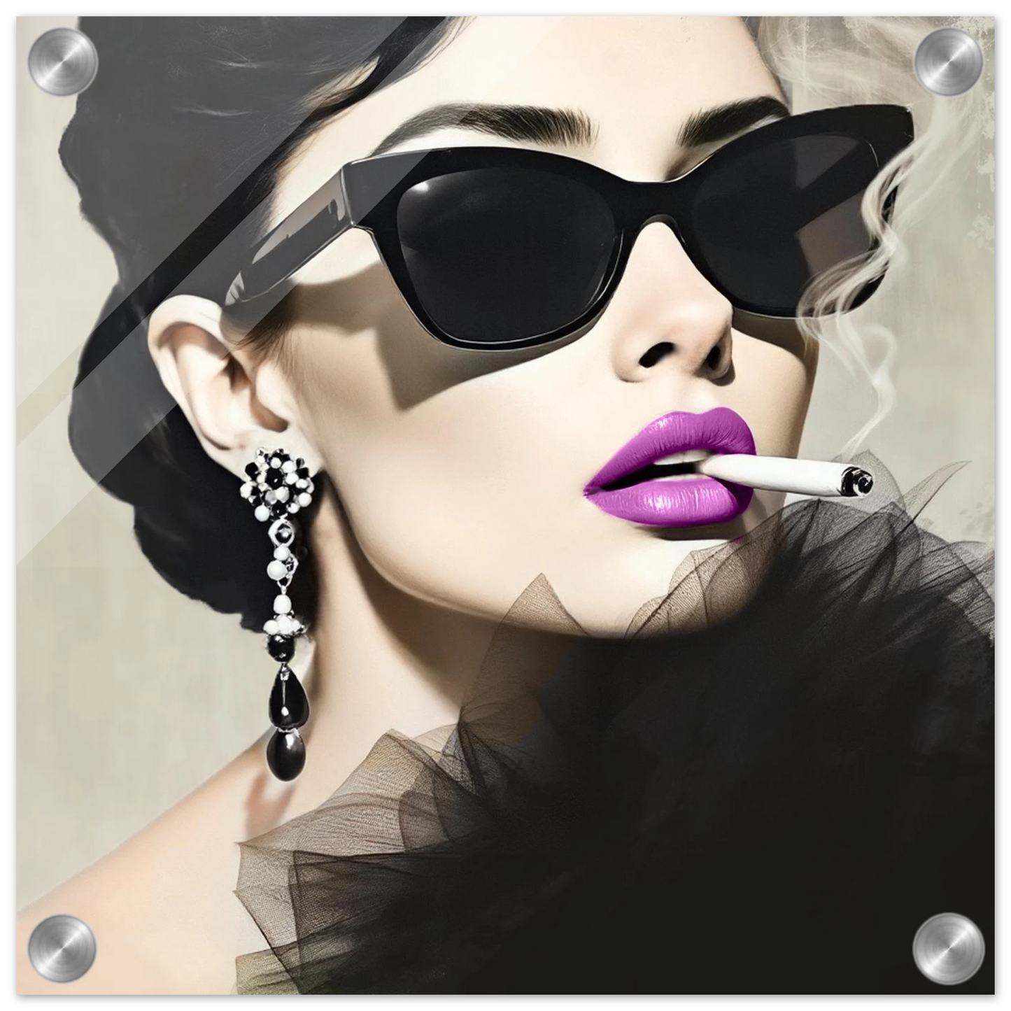 Smoking Girl Retro Fashion Model Art Print 30x30 cm 12x12″ Sleek Acrylic Print