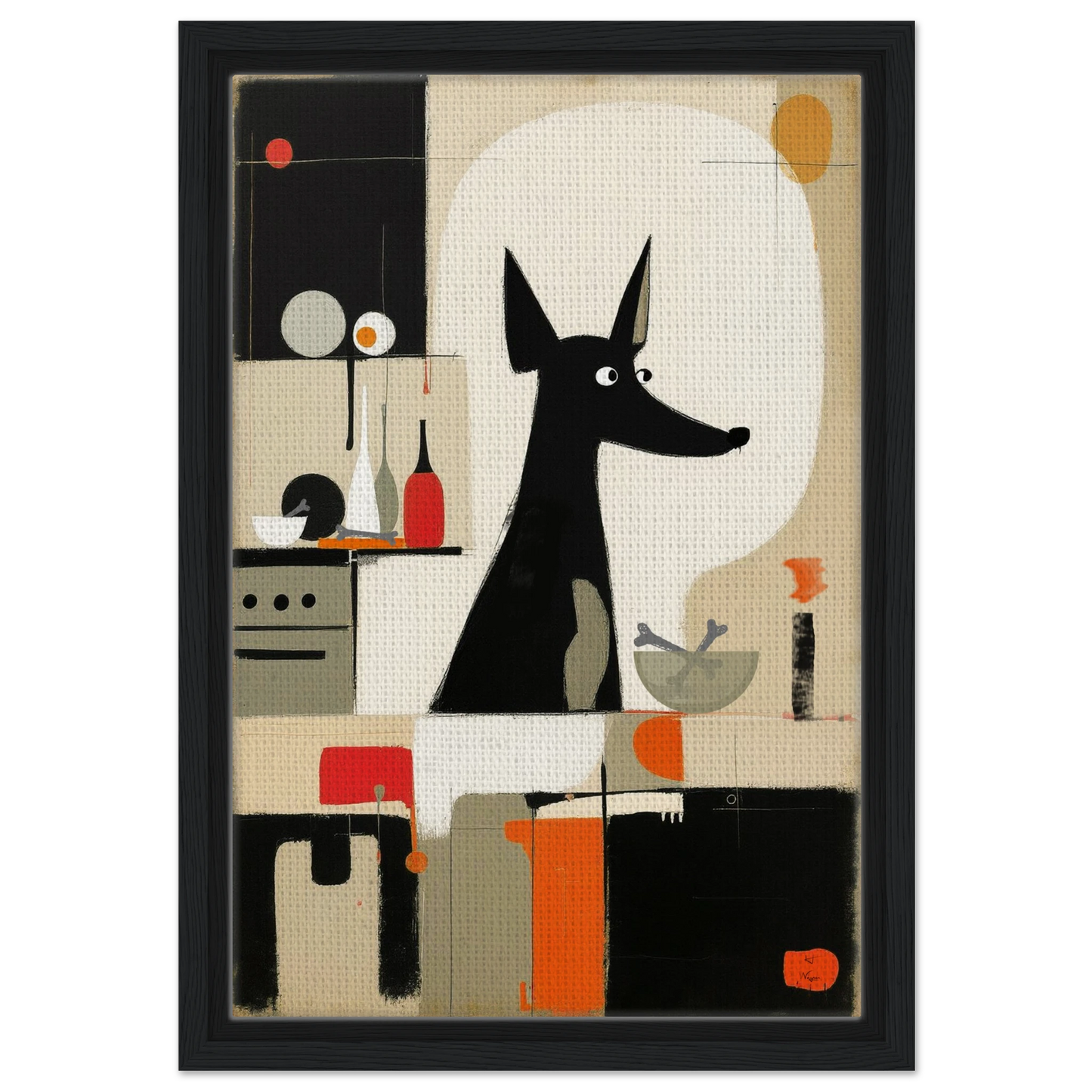 Modern Quirky Abstract Dog Art Print Black Wood Frame 30x45 cm 12x18″ Framed Canvas