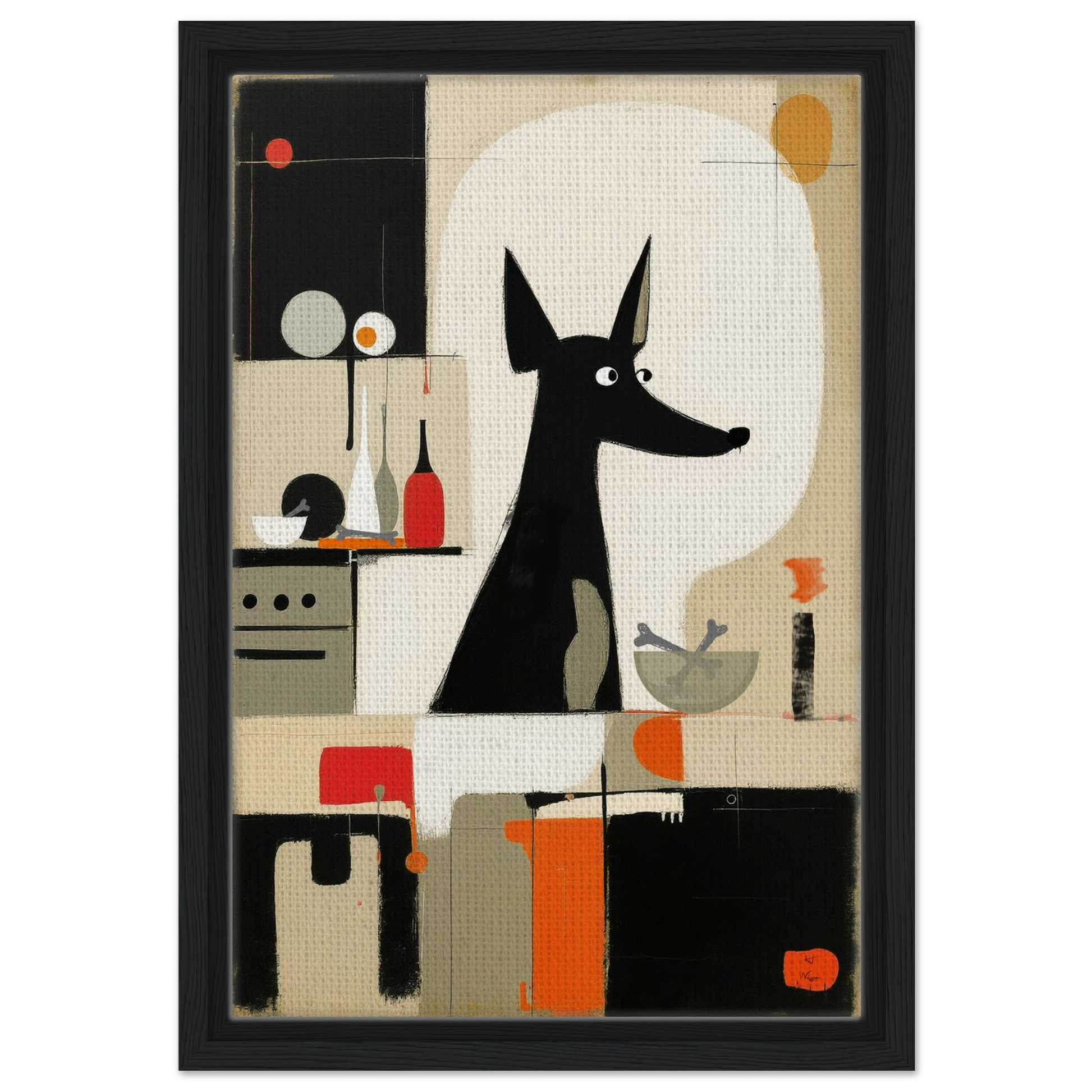 Modern Quirky Dog Lover Art Print Black Wood Frame 30x45 cm 12x18″ Framed Canvas