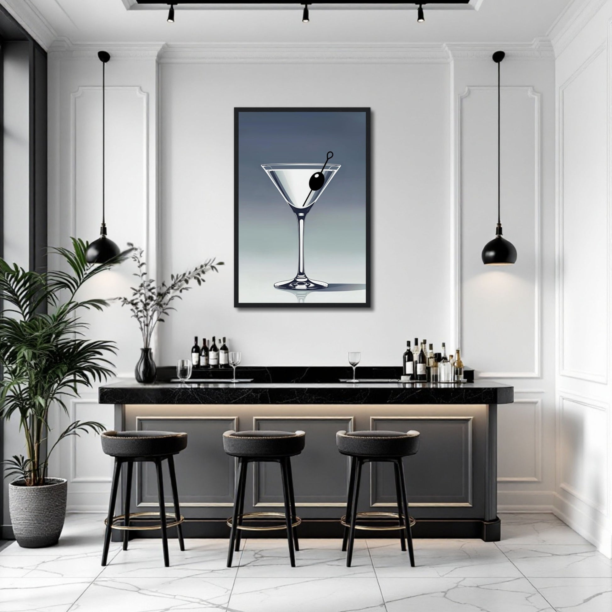 Retro Martini Lounge Cocktail Bar Art Print 70x100 cm 28x40″ Classic Matte Paper Wooden Framed Poster Black Wood Frame