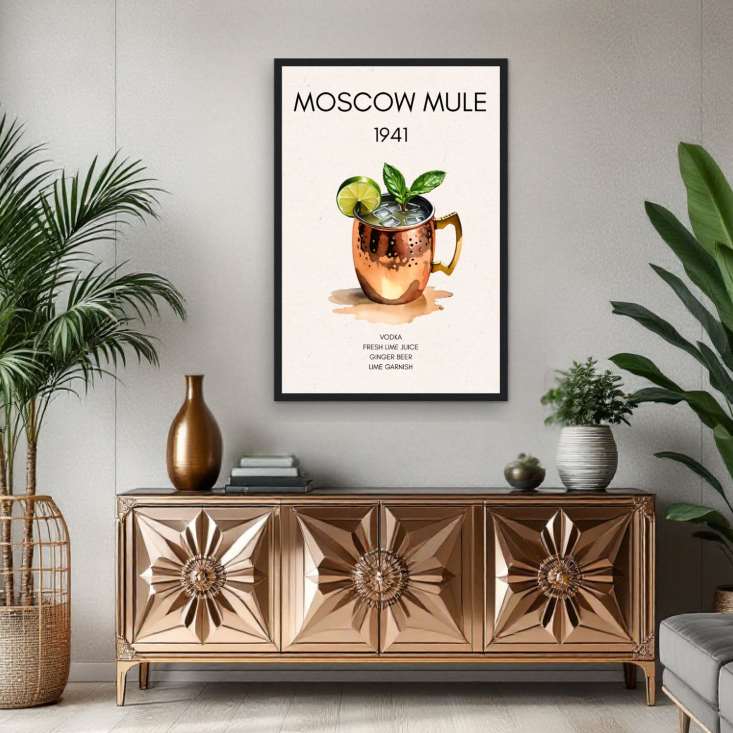 Moscow Mule Cocktail Bar Poster Print Black Wood Frame 30x45 cm 12x18″ Museum-Quality Matte Paper Wooden Framed Poster
