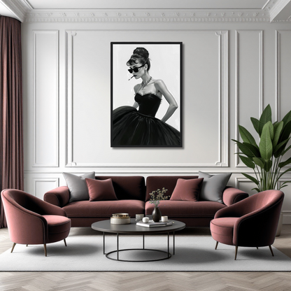 Audrey Hepburn Smoking Fashion Art Print Black Wood Frame 30x45 cm 12x18″ Premium Matte Paper Wooden Framed Poster