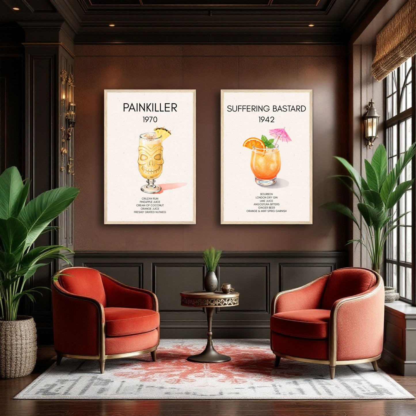 Painkiller Cocktail Bar Art Poster Print Light Wood Frame 60x90 cm 24x36″ Museum-Quality Matte Paper Wooden Framed Poster