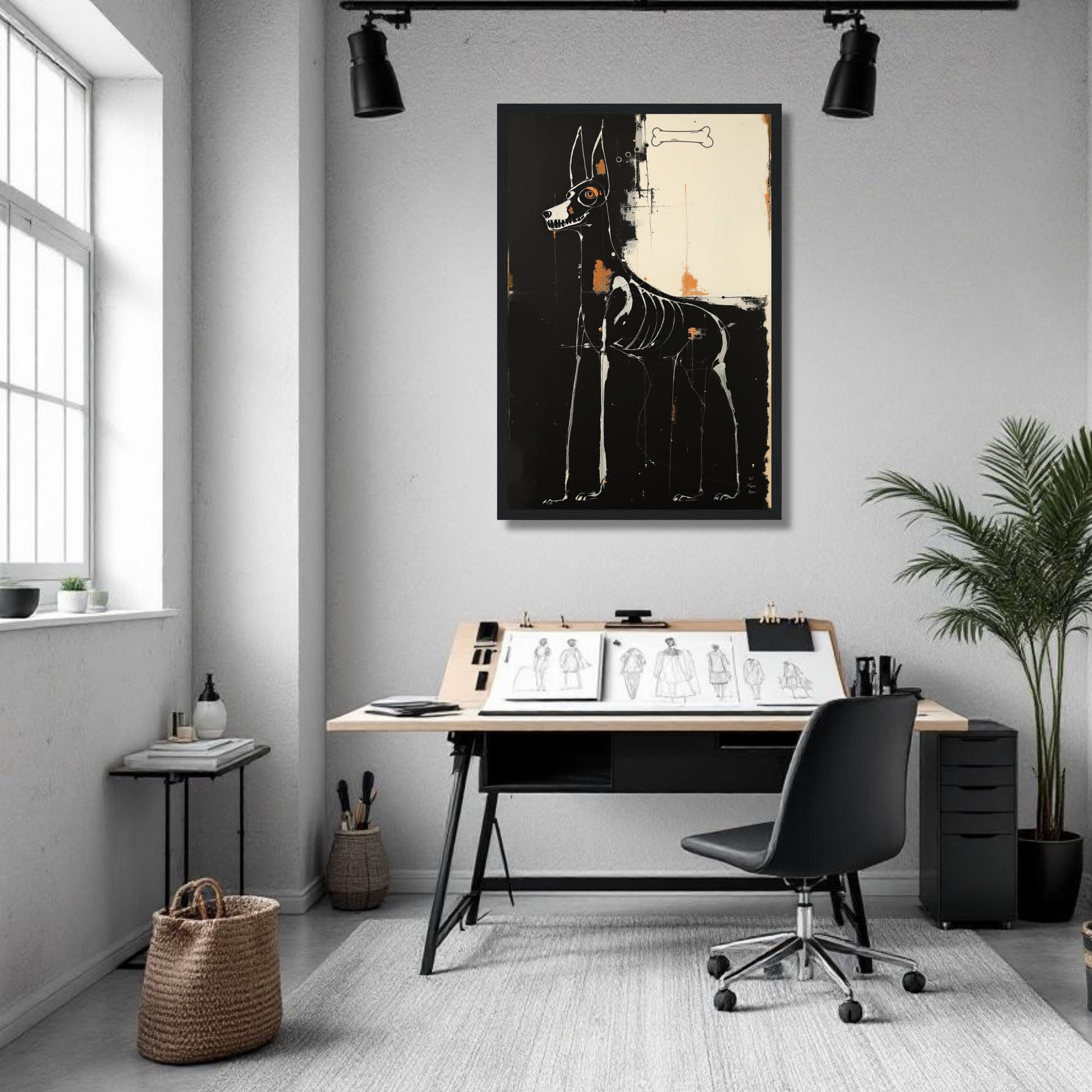 X-ray Skeleton Dog Abstract Art Poster Print