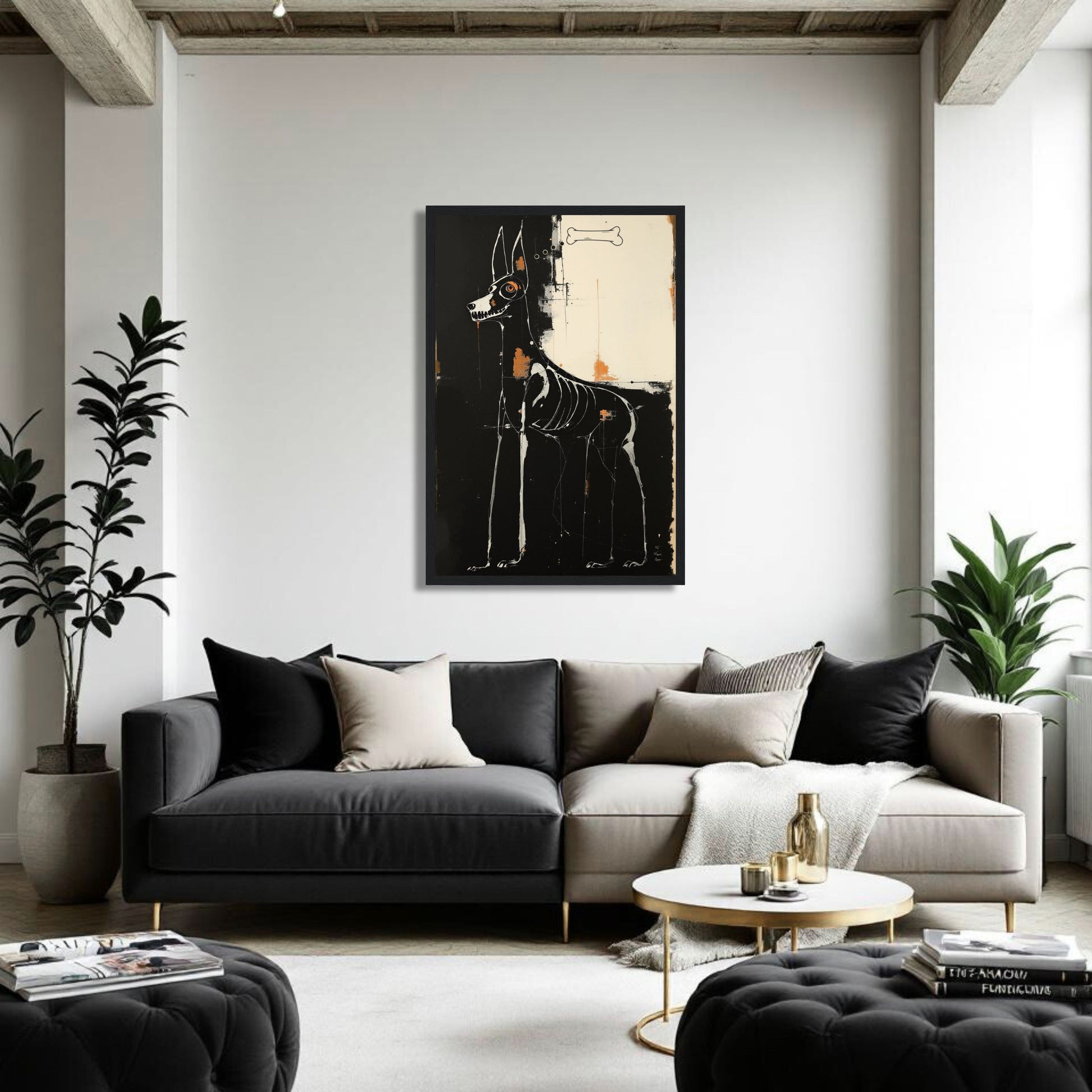 X-ray Skeleton Dog Abstract Art Poster Print