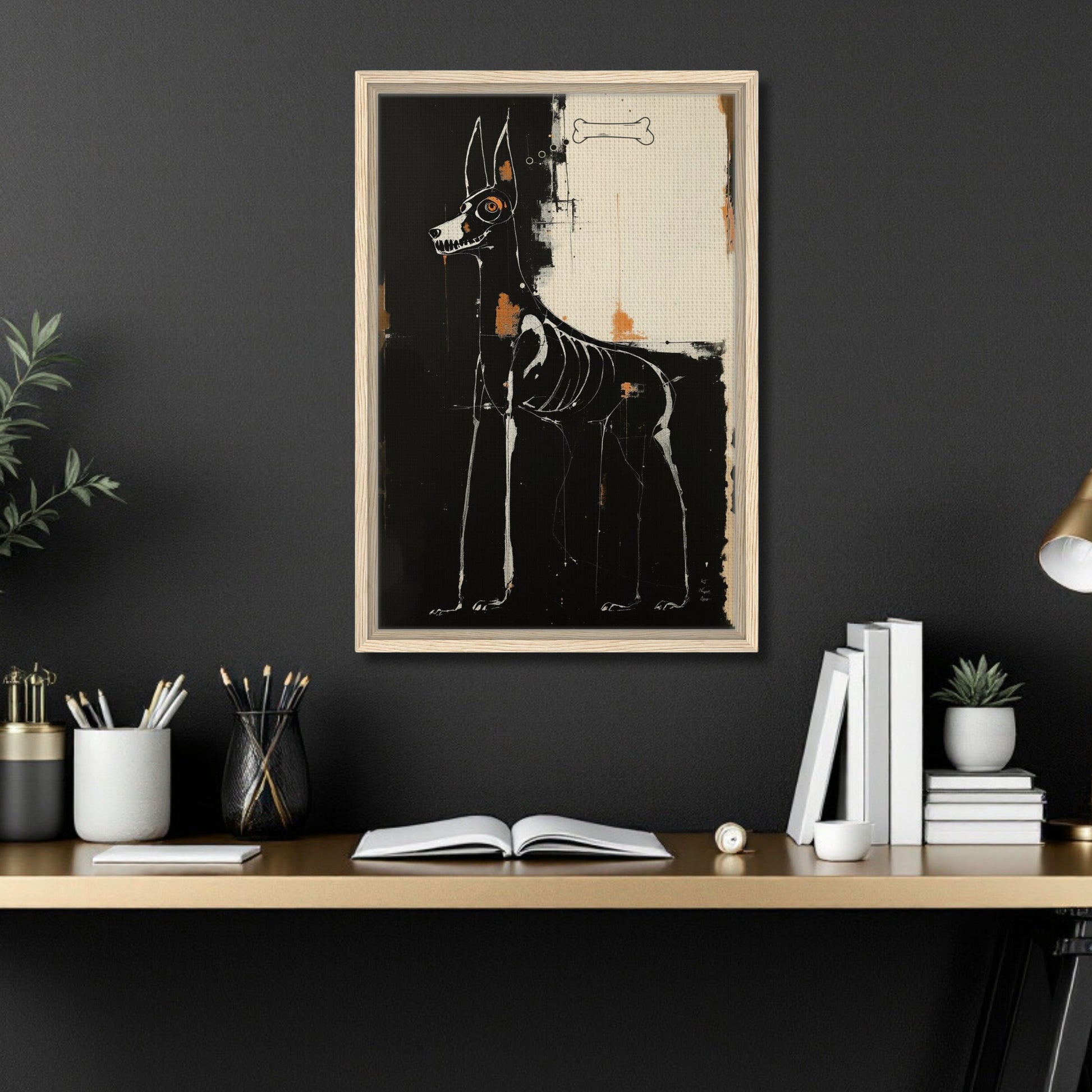 X-ray Skeleton Dog Abstract Art Poster Print