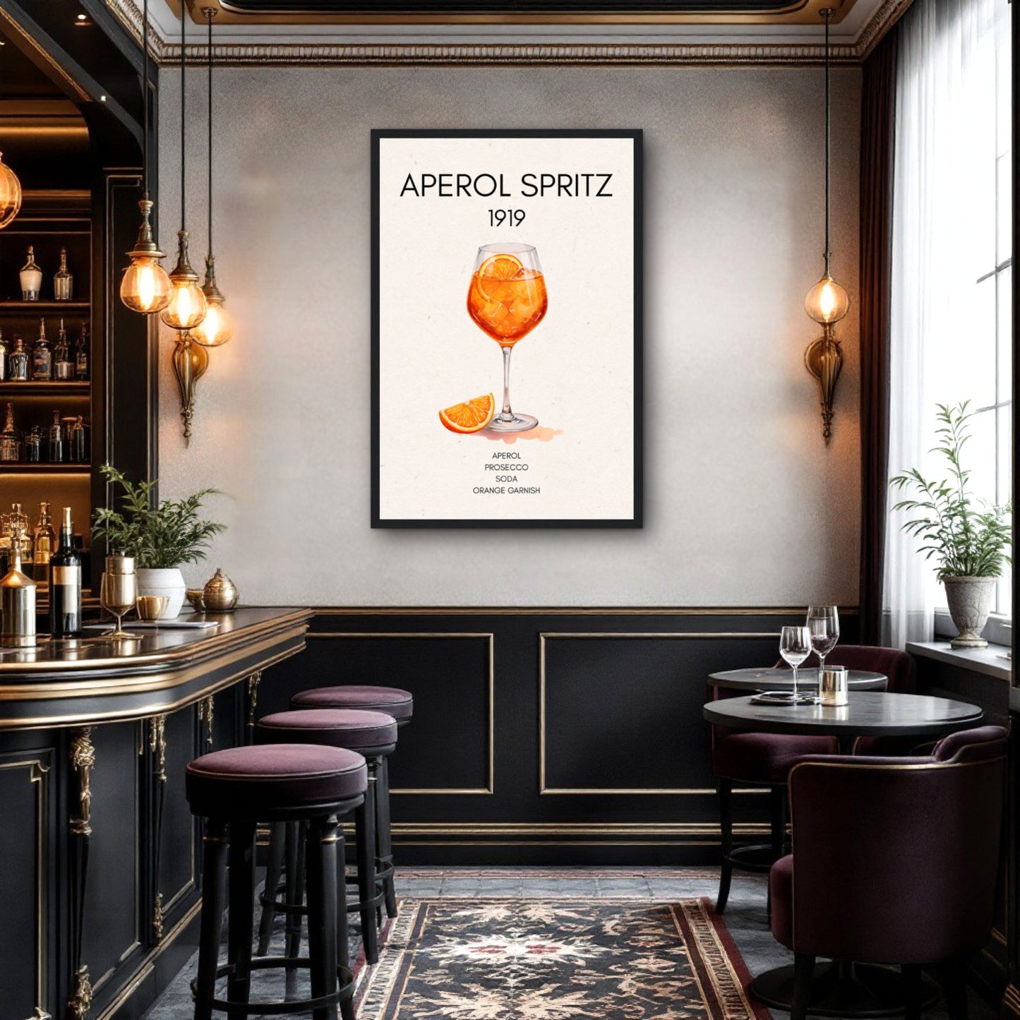 Aperol Spritz Cocktail Bar Poster Print Light Wood Frame 60x90 cm 24x36″ Classic Matte Paper Wooden Framed Poster