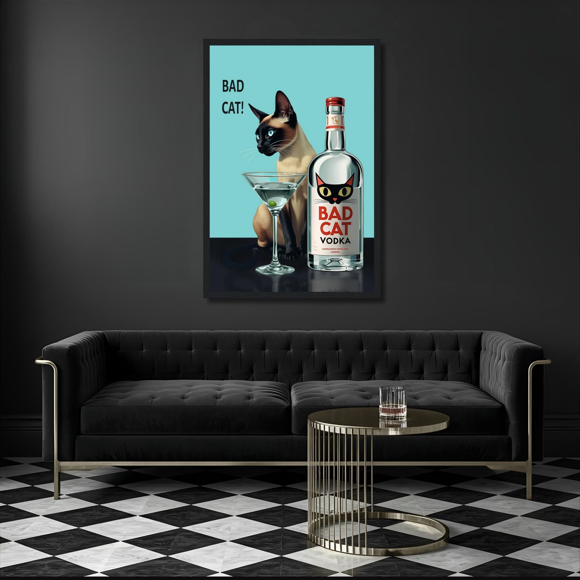 Siamese Cat Retro Martini Cocktail Bar Art Print