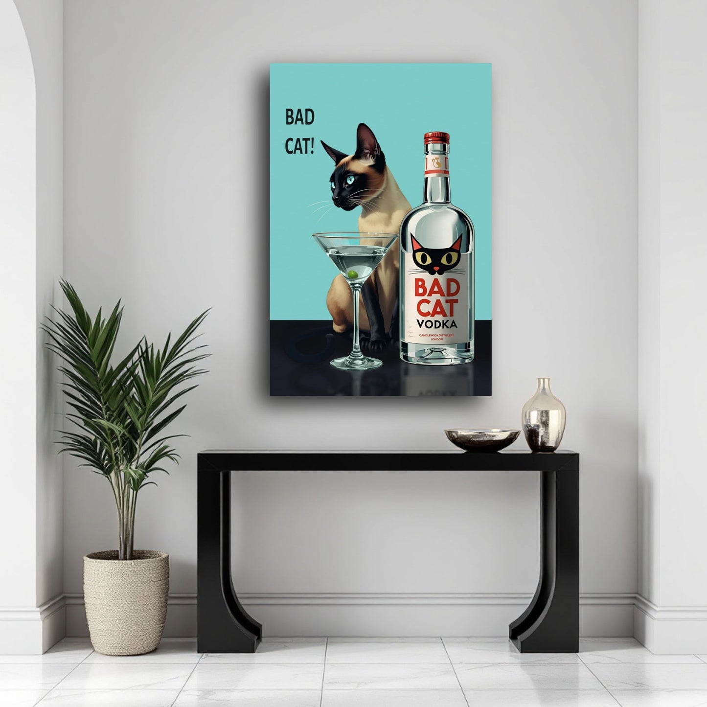 Siamese Cat Retro Martini Cocktail Bar Art Print