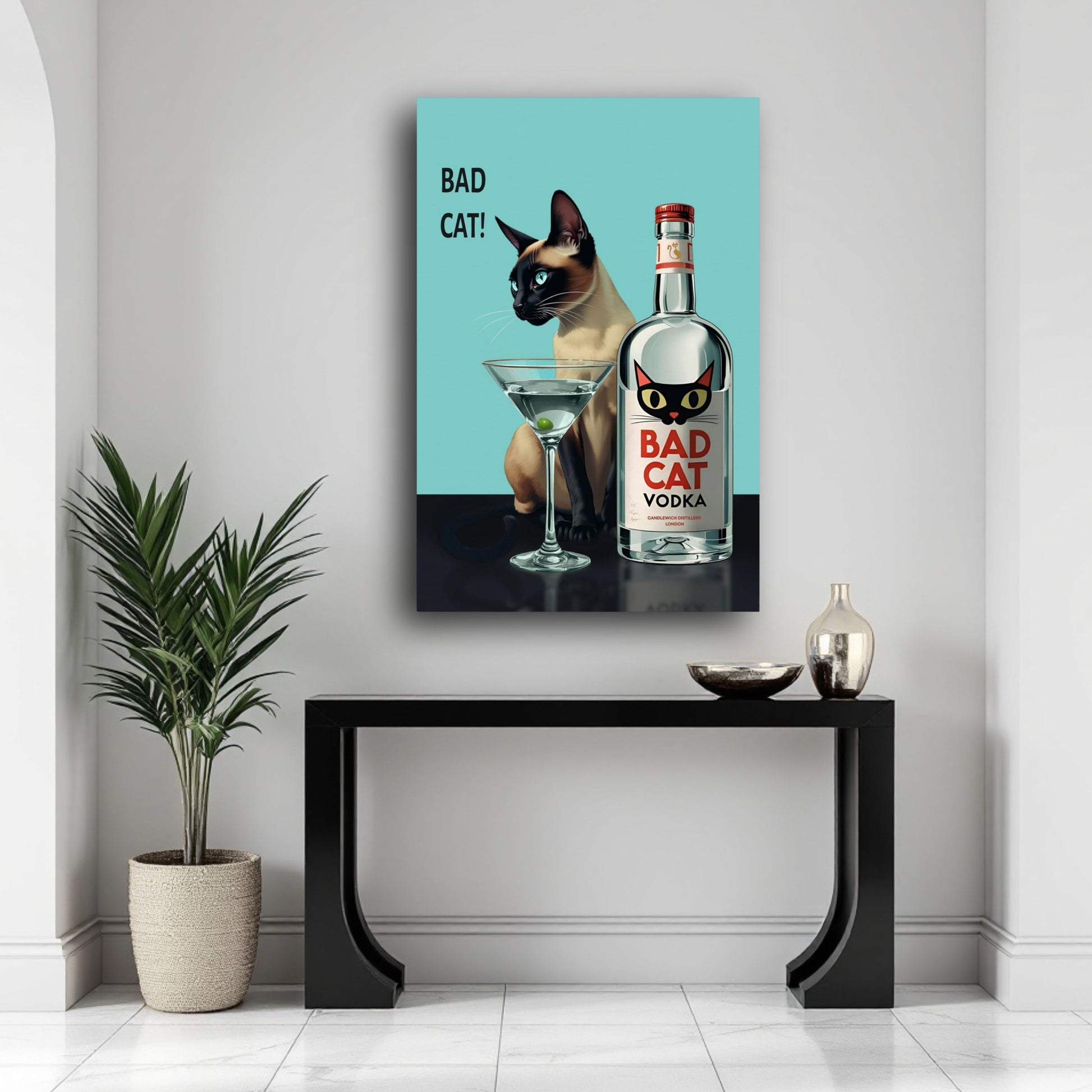 Siamese Cat Retro Martini Cocktail Bar Art Print