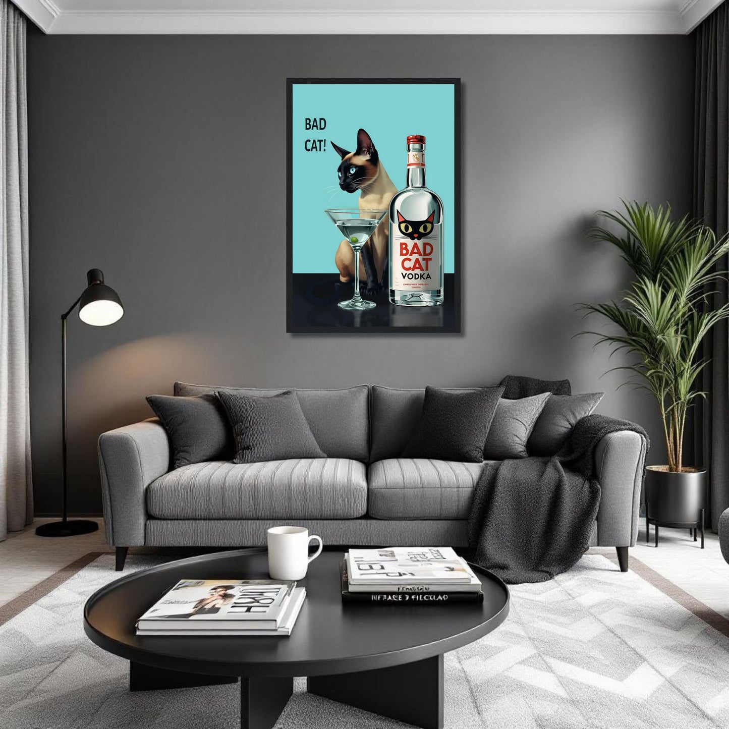 Siamese Cat Retro Martini Cocktail Bar Art Print