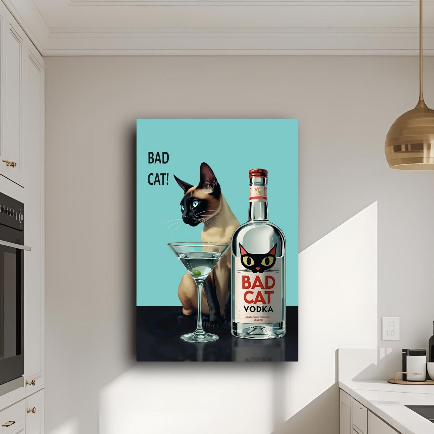 Siamese Cat Retro Martini Cocktail Bar Art Print