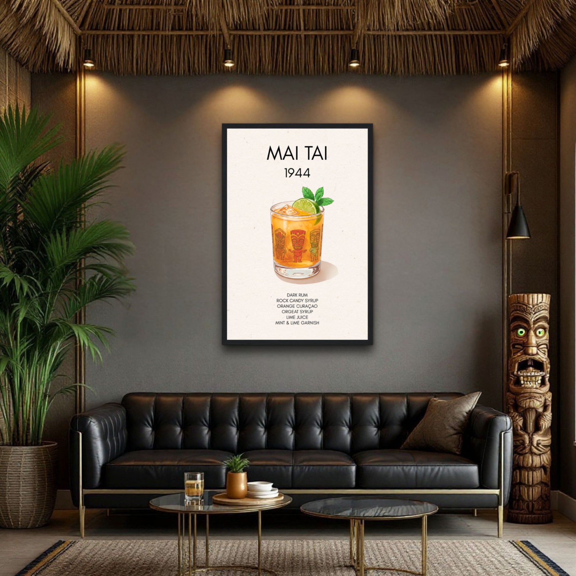 Mai Tai Tropical Cocktail Bar Poster Print Black Wood Frame 30x45 cm 12x18″ Classic Matte Paper Wooden Framed Poster