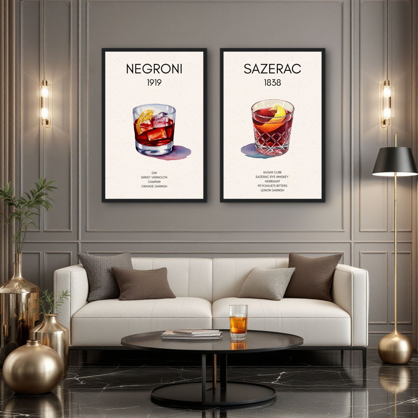 Negroni Cocktail Bar Poster Print Dark Brown Wood Frame 60x90 cm 24x36″ Classic Matte Paper Wooden Framed Poster