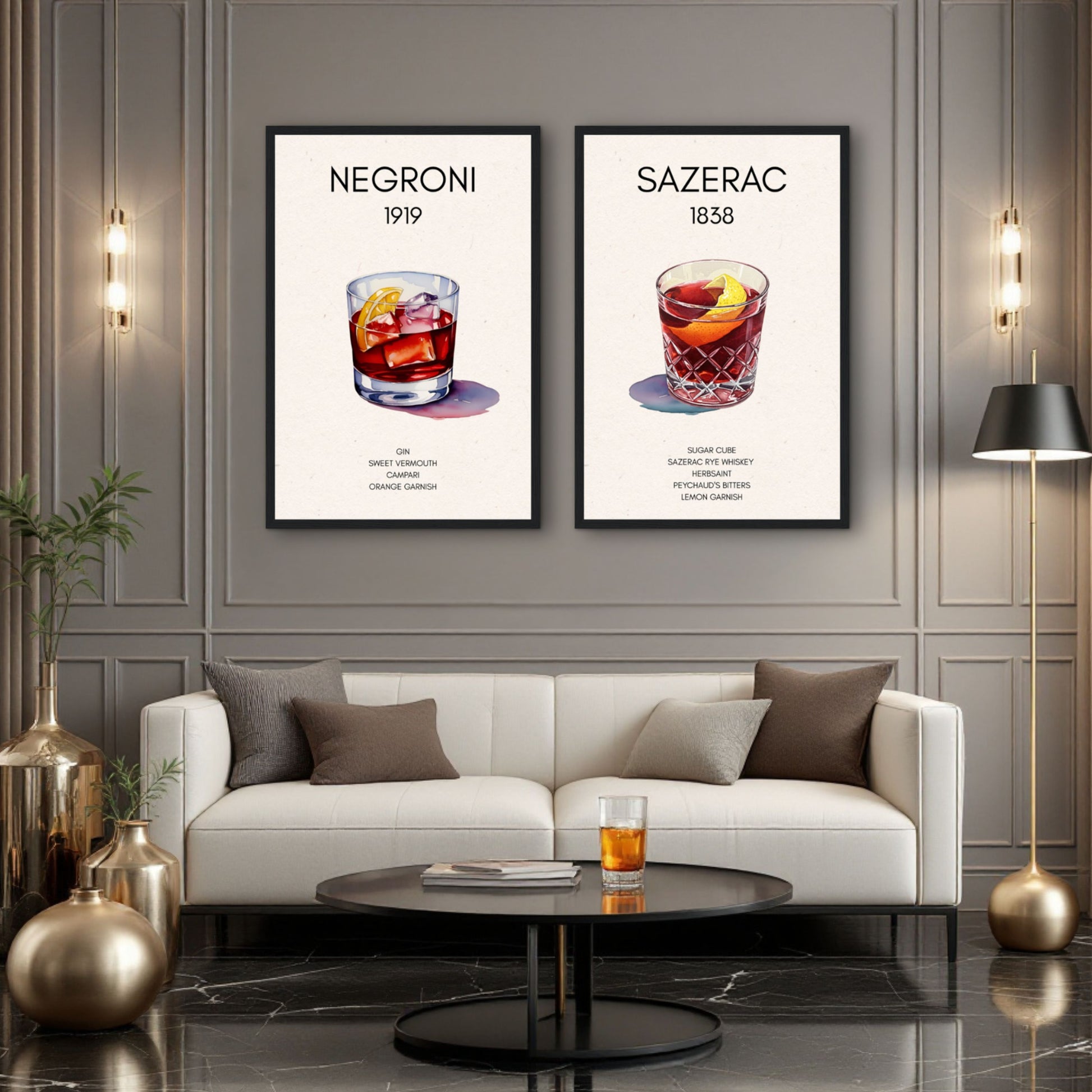 Negroni Cocktail Bar Poster Print Dark Brown Wood Frame 60x90 cm 24x36″ Classic Matte Paper Wooden Framed Poster