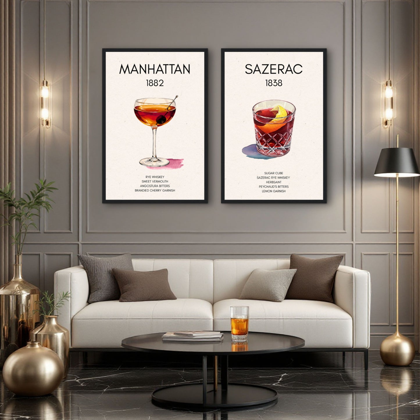 Sazerac Cocktail Bar Poster Print Black Wood Frame 30x45 cm 12x18″ Premium Matte Paper Wooden Framed Poster