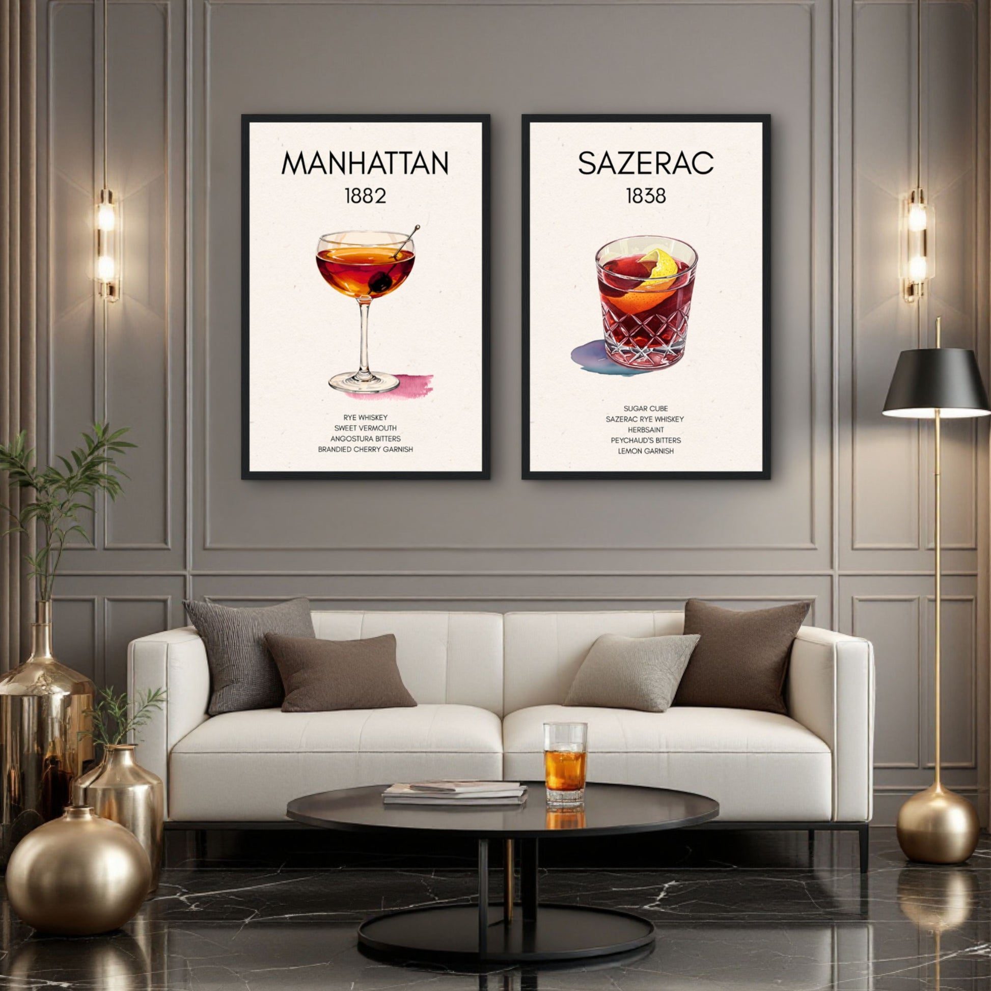 Sazerac Cocktail Bar Poster Print Black Wood Frame 30x45 cm 12x18″ Premium Matte Paper Wooden Framed Poster