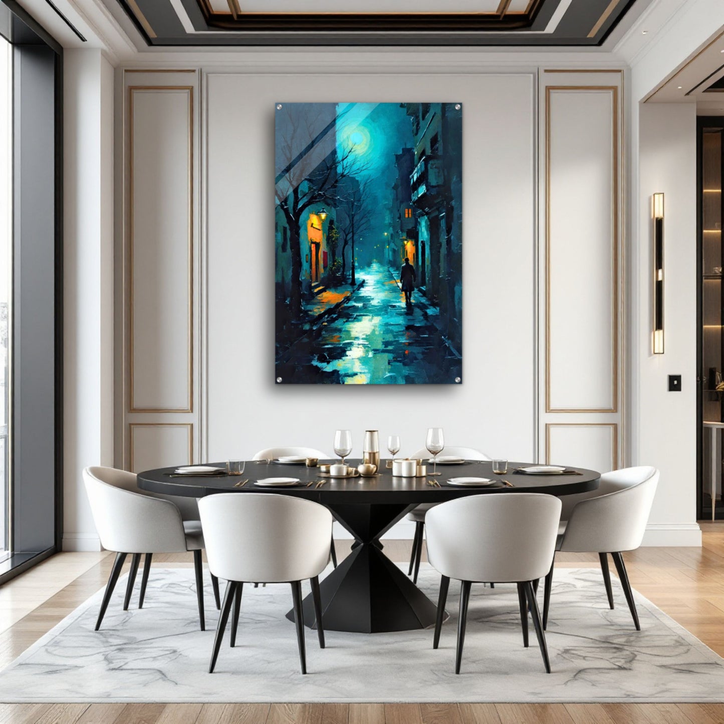 Blue Moon Night Street Scene Art Print