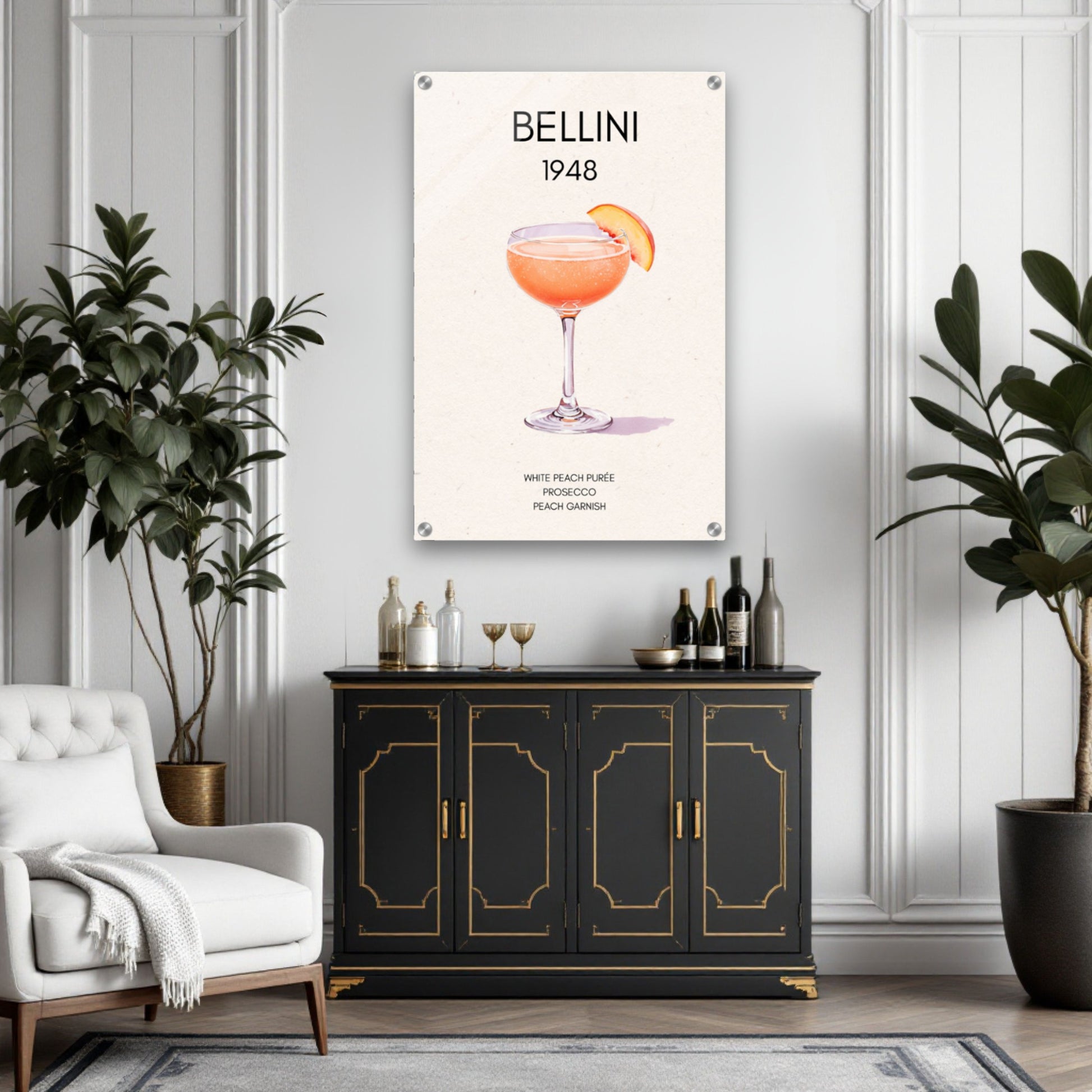 Italian Bellini Cocktail Bar Poster Print 30x45 cm 12x18″ Premium Matte Paper Wooden Framed Poster Black Wood Frame