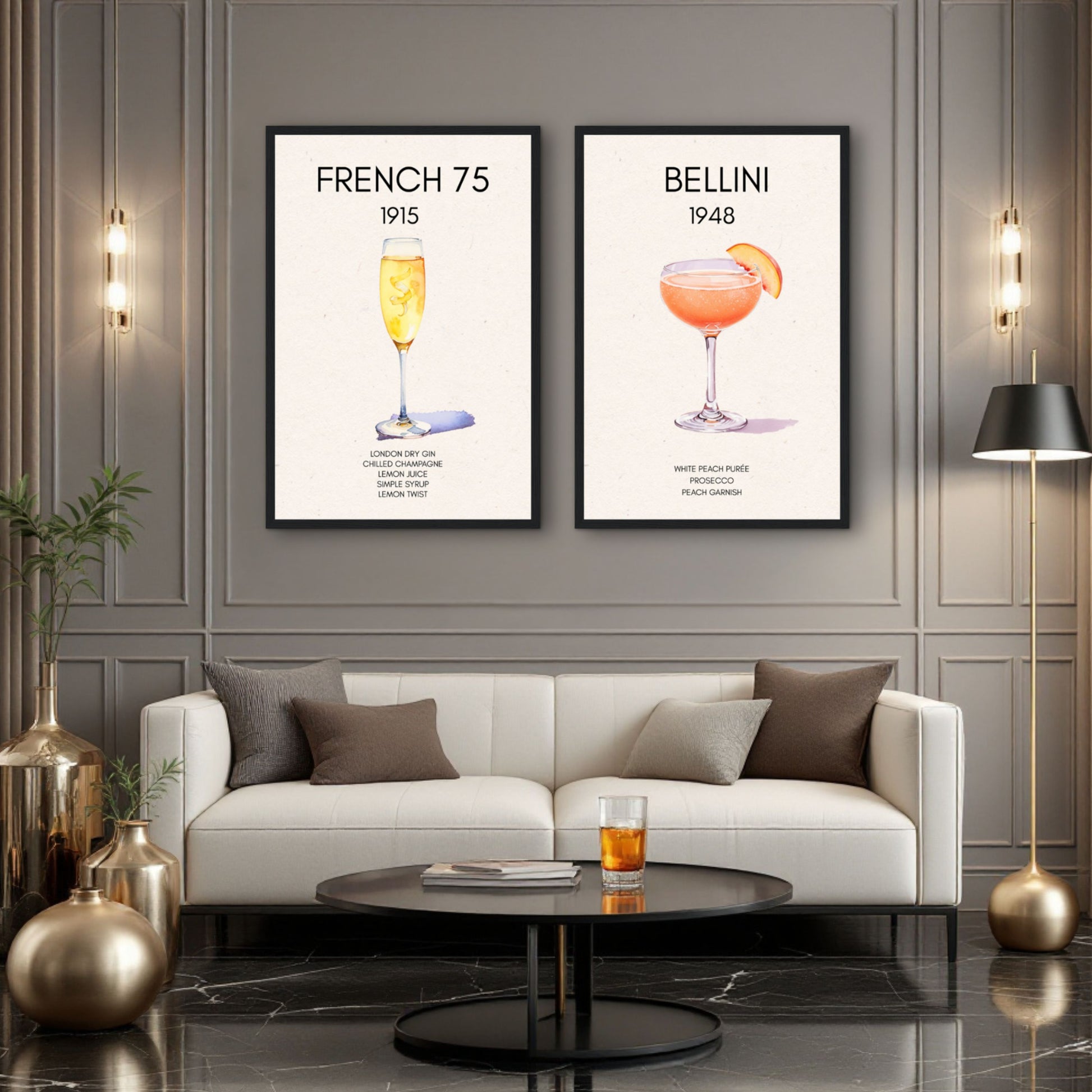Italian Bellini Cocktail Bar Poster Print 30x45 cm 12x18″ Premium Matte Paper Wooden Framed Poster Black Wood Frame