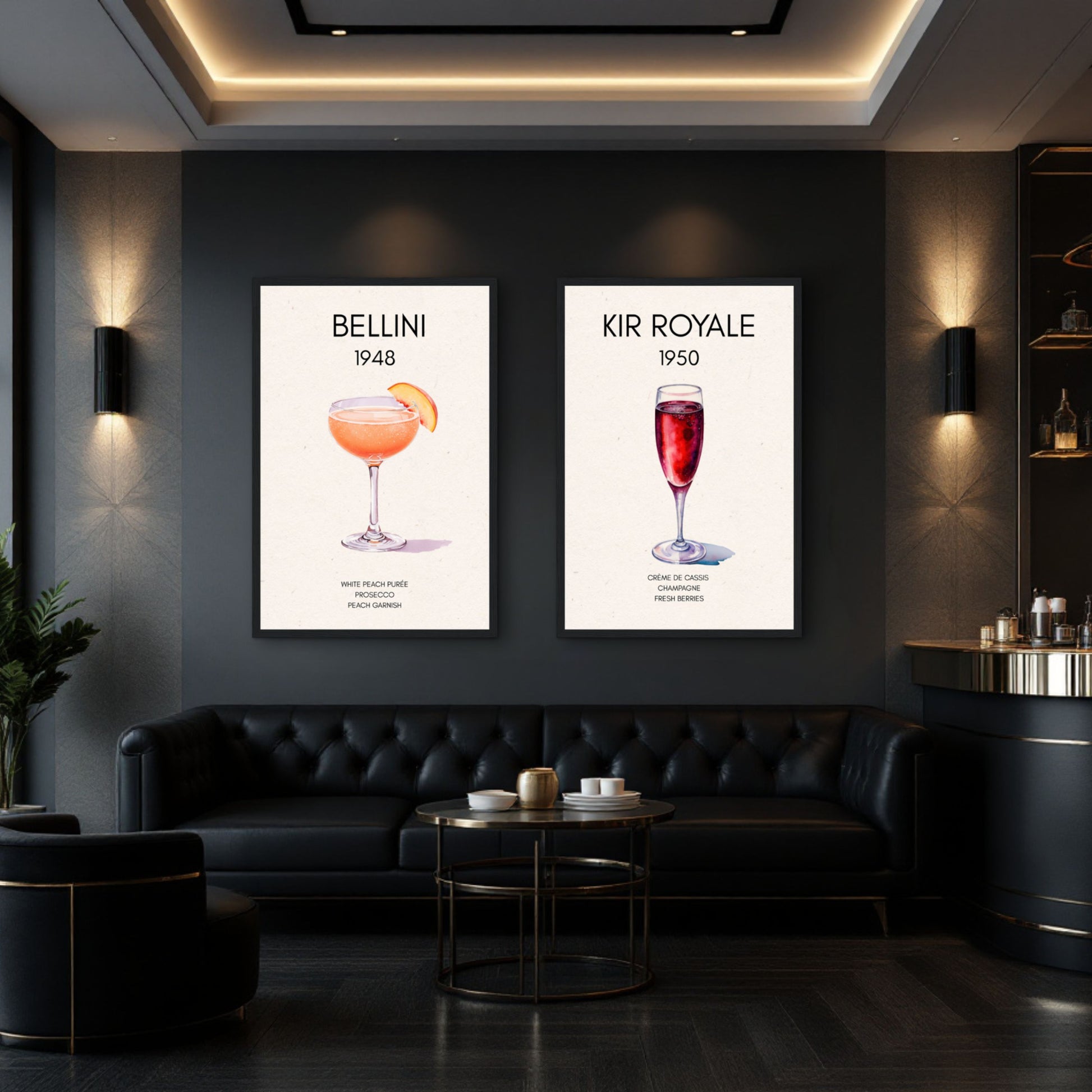 Italian Bellini Cocktail Bar Poster Print 30x45 cm 12x18″ Premium Matte Paper Wooden Framed Poster Black Wood Frame