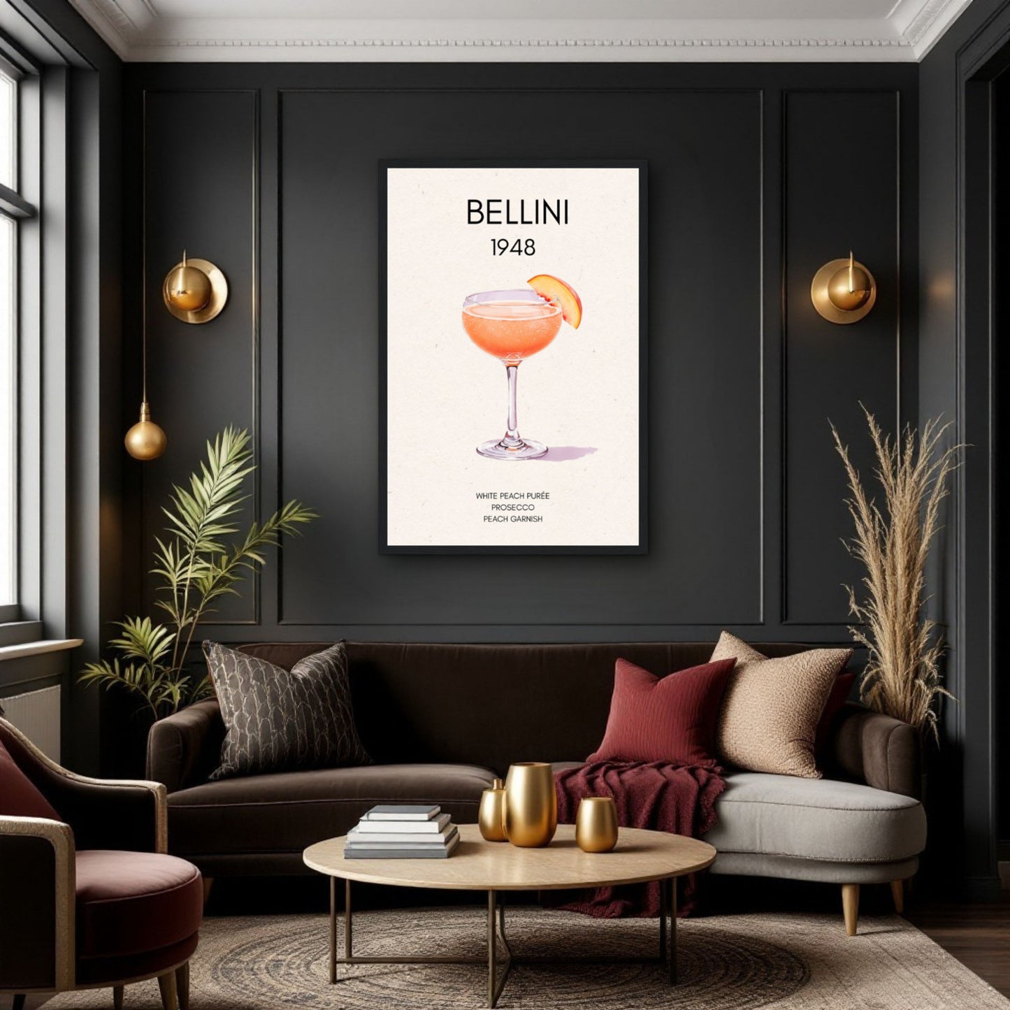 Italian Bellini Cocktail Bar Poster Print 30x45 cm 12x18″ Premium Matte Paper Wooden Framed Poster Black Wood Frame