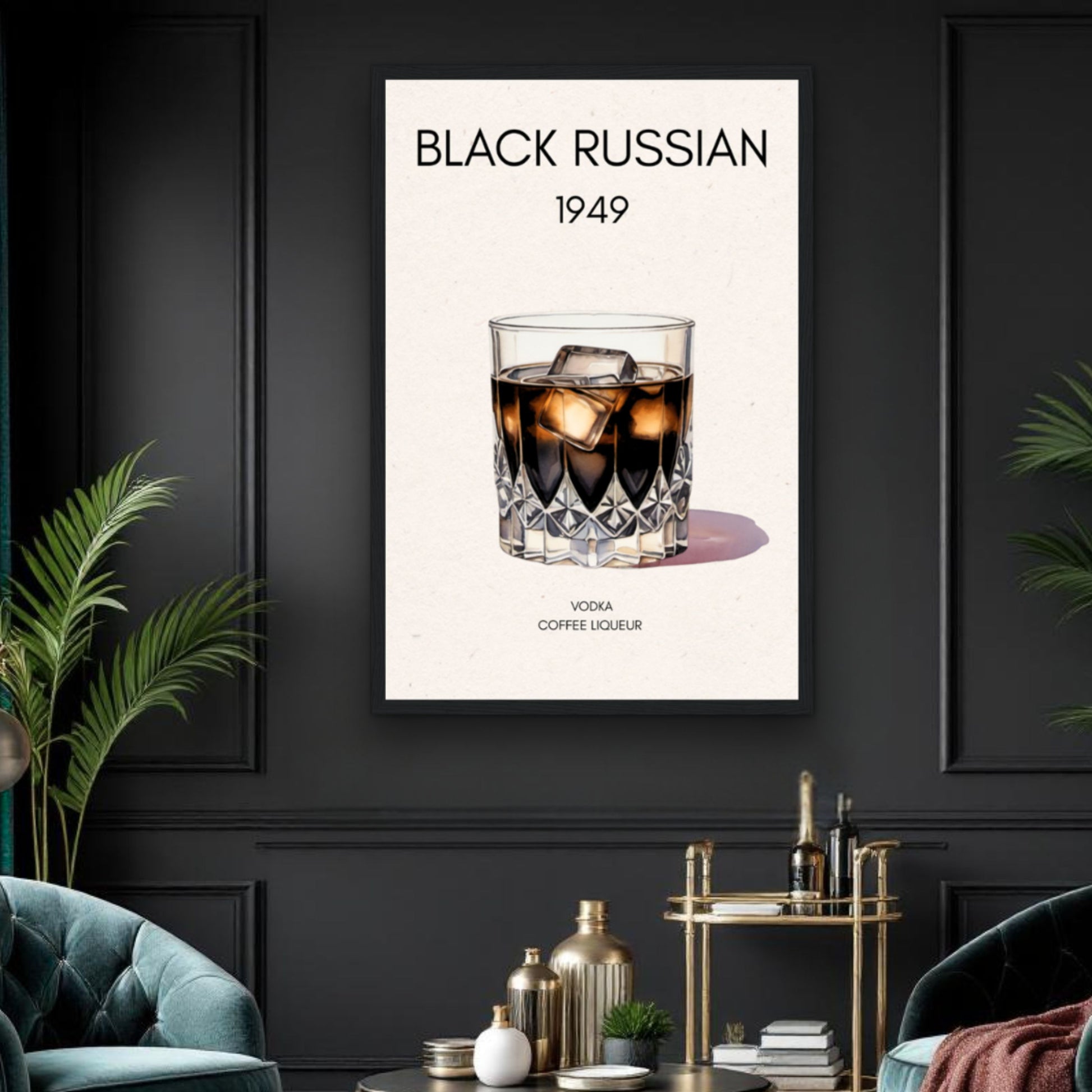 Black Russian Cocktail Bar Art Poster Print