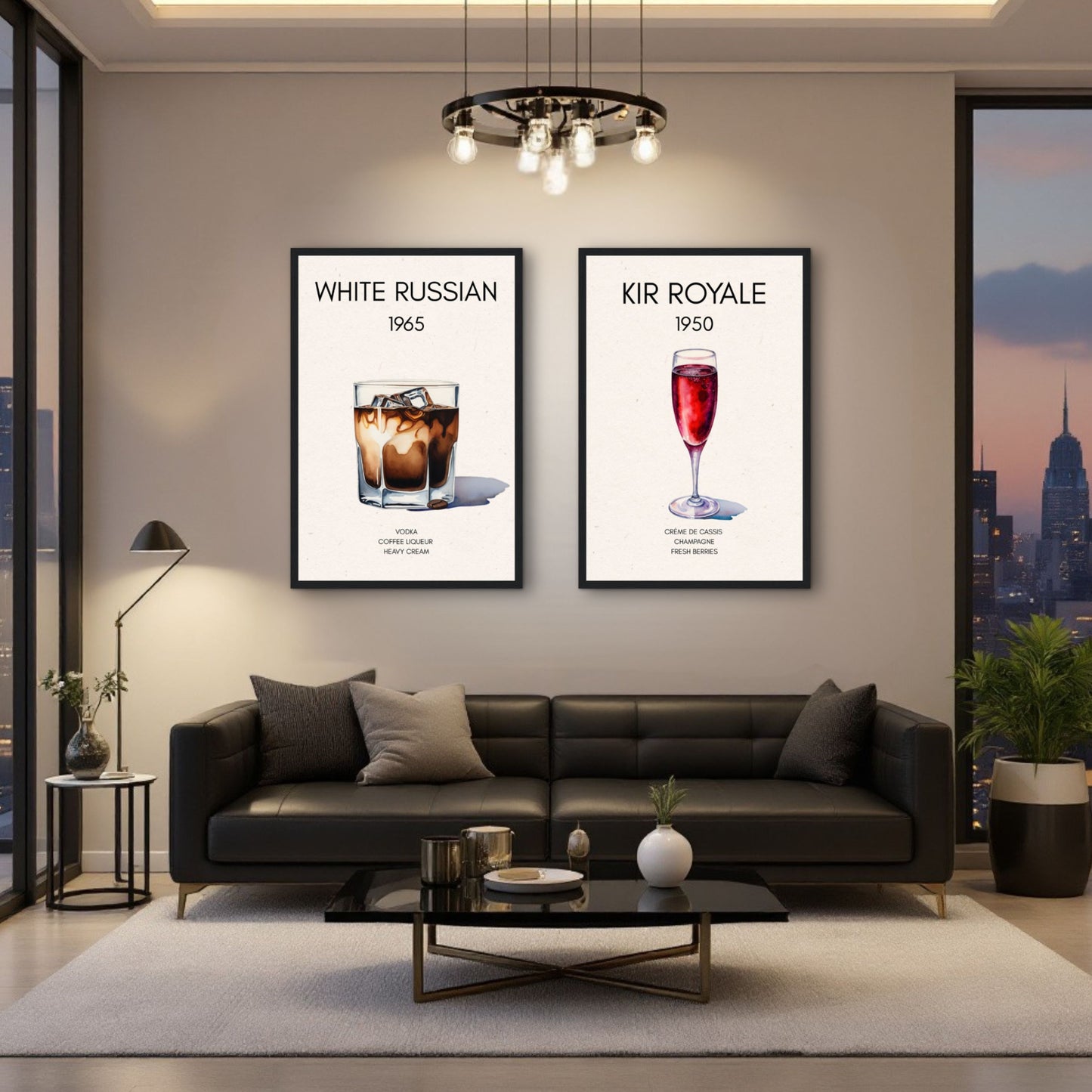White Russian Cocktail Bar Art Poster Print Dark Brown Wood Frame 30x45 cm 12x18″ Framed Canvas
