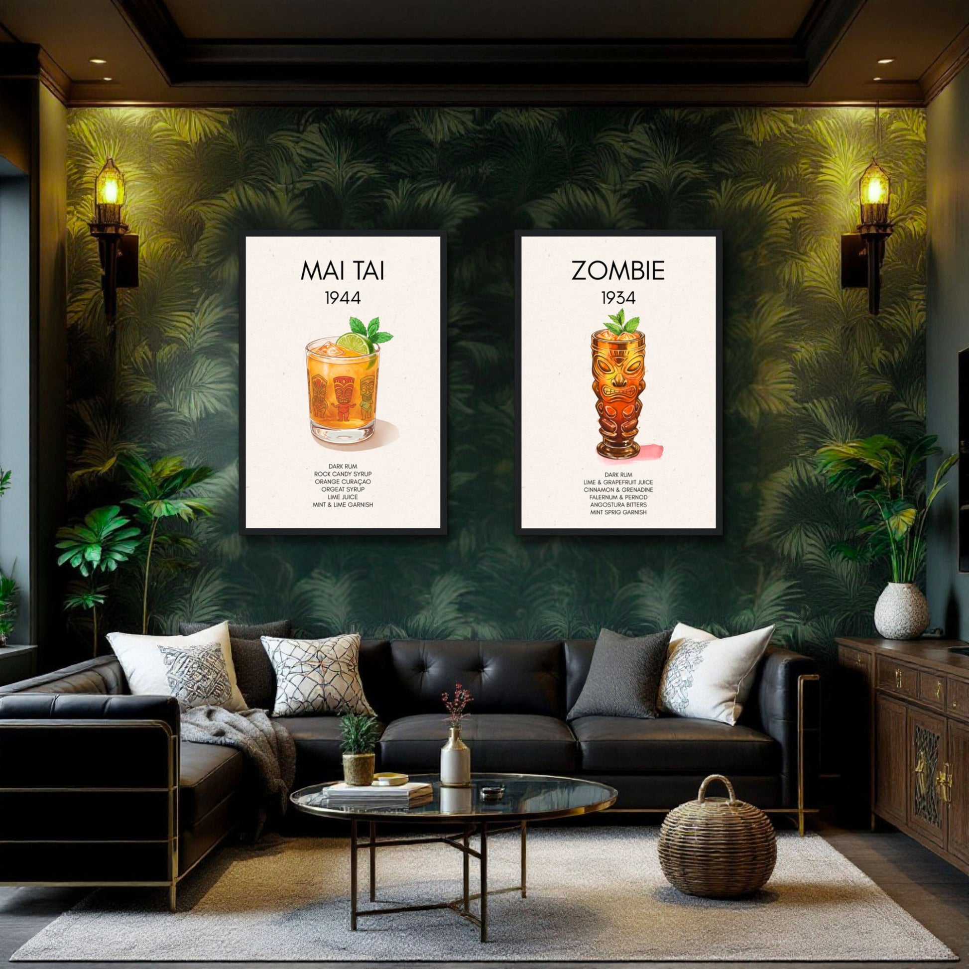 Mai Tai Tropical Cocktail Bar Poster Print Black Wood Frame 30x45 cm 12x18″ Classic Matte Paper Wooden Framed Poster