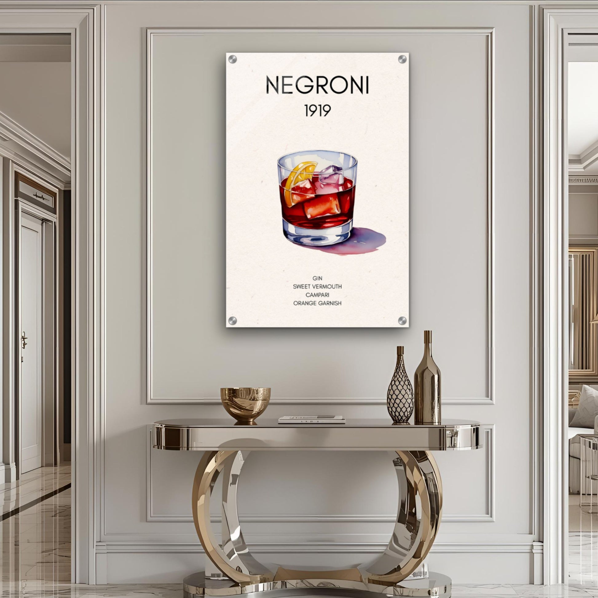 Negroni Cocktail Bar Poster Print Dark Brown Wood Frame 60x90 cm 24x36″ Classic Matte Paper Wooden Framed Poster