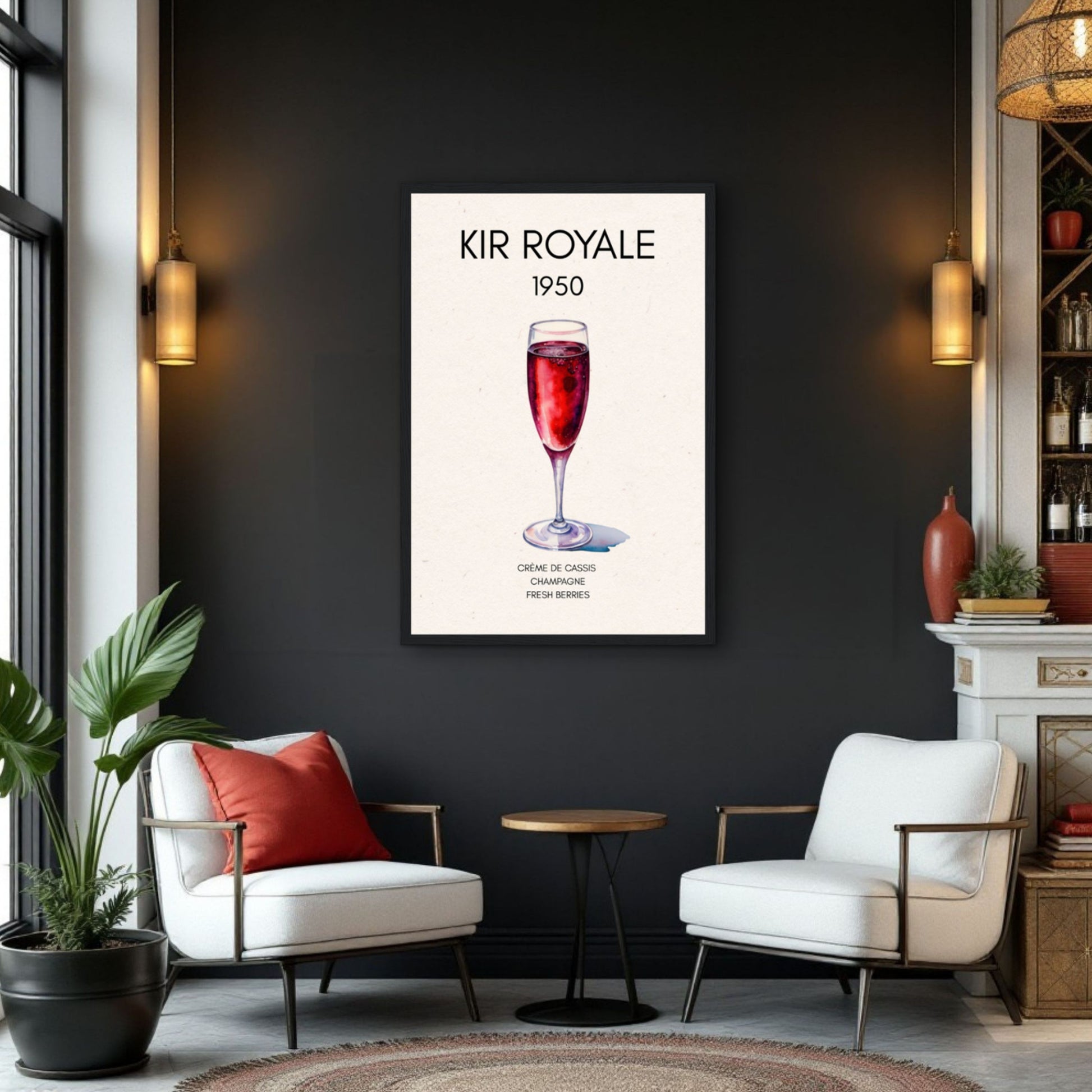 Kir Royale Champagne Cocktail Bar Poster Print Light Wood Frame 40x60 cm 16x24″ Premium Matte Paper Wooden Framed Poster