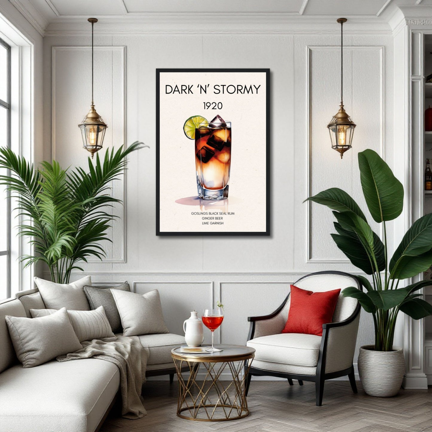 Dark n Stormy Cocktail Drink Bar Art Print Light Wood Frame 30x45 cm 12x18″ Premium Matte Paper Wooden Framed Poster
